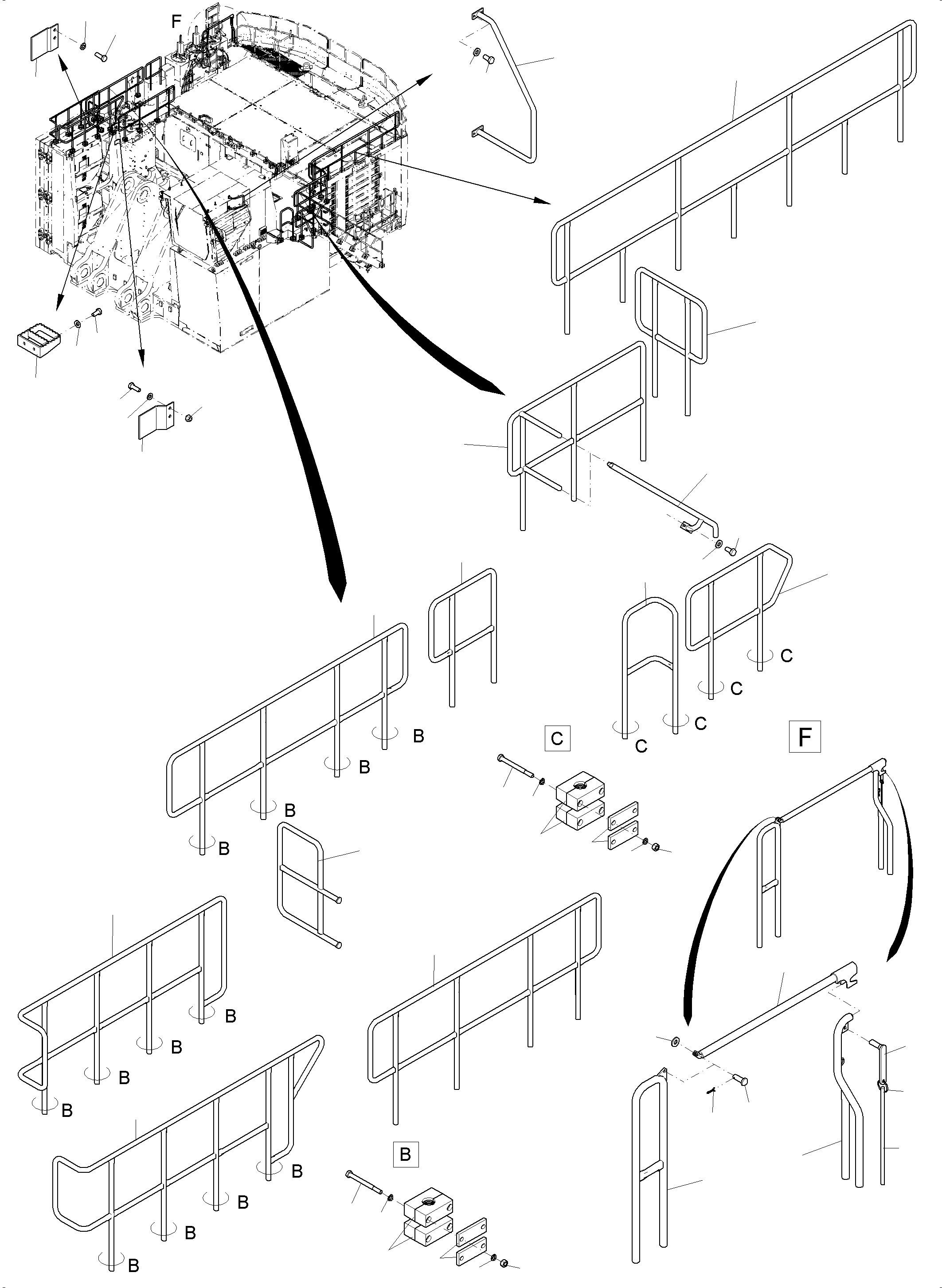 Komatsu parts book diagram for PC 7000-6E 35 003 11.06.2019: RAIL AND STEPS
