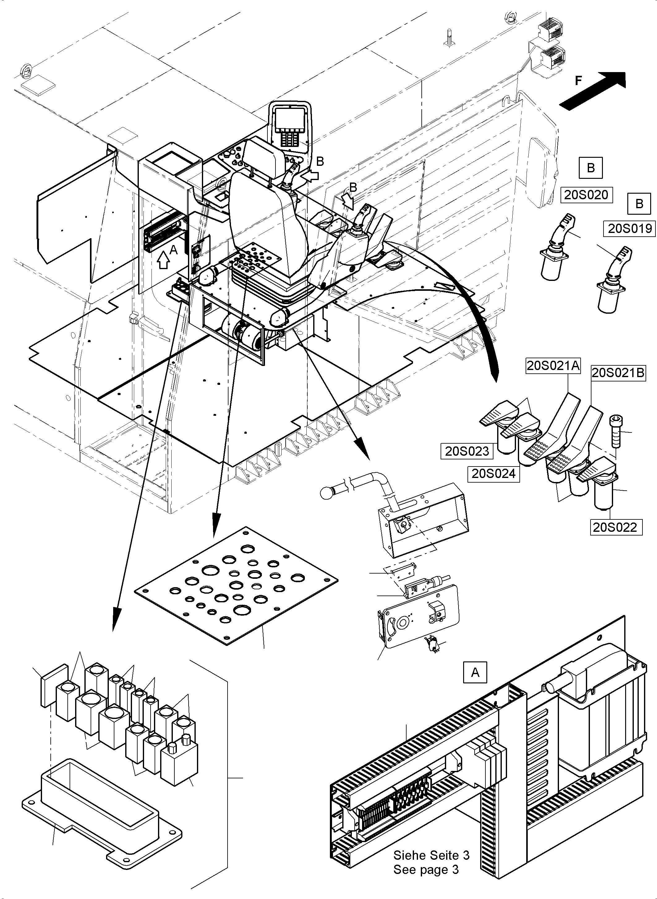 Komatsu parts book diagram for PC 7000-6E 35 003 11.06.2019: CABIN - OPERATION ELEMENTS - LOCATION 20