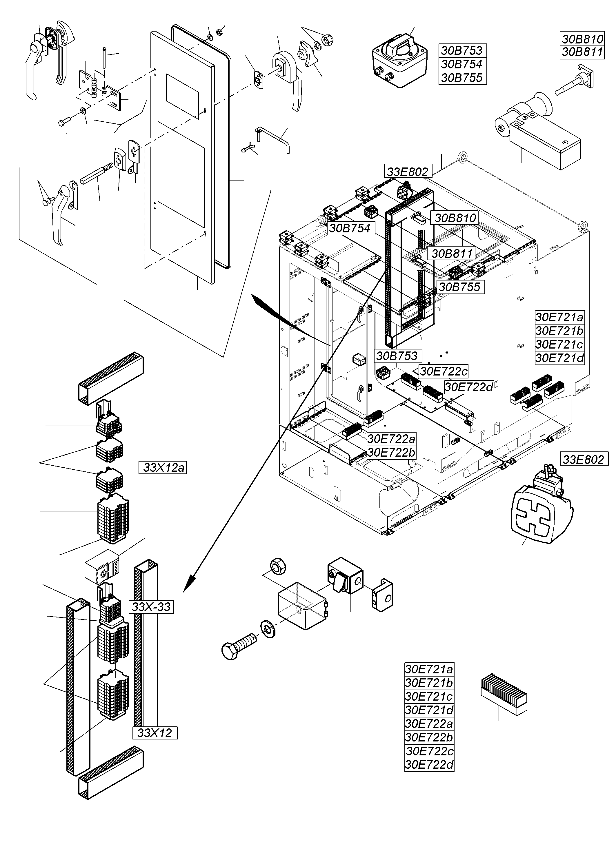 Komatsu parts book diagram for PC 7000-6E 35 003 11.06.2019: SWITCH CABINET LOCATION 32