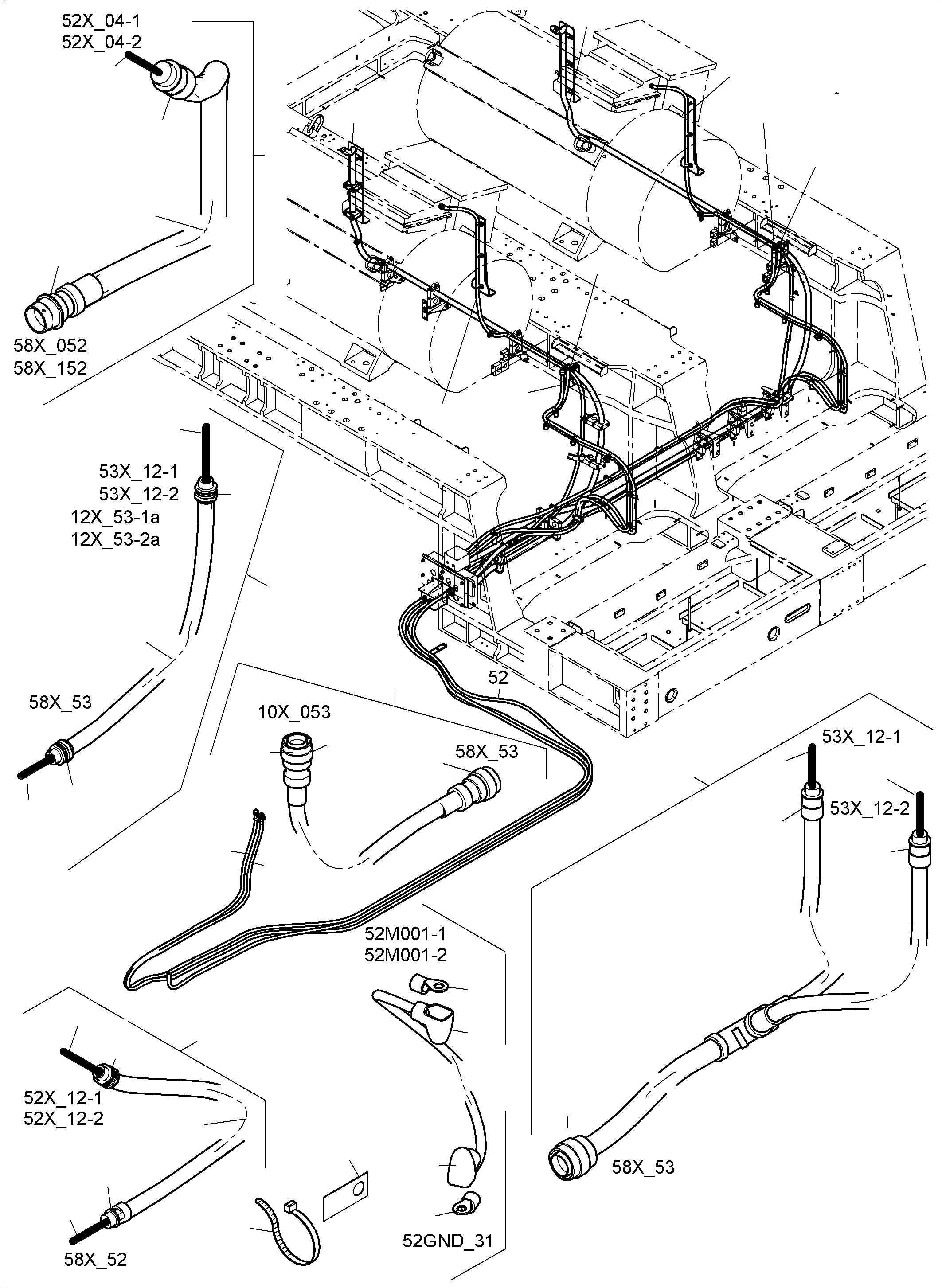 Komatsu parts book diagram for PC 7000-6E 35 003 11.06.2019: CABLES - ENGINE AND ENGINE ISOLATOR SWITCH BOX CSA