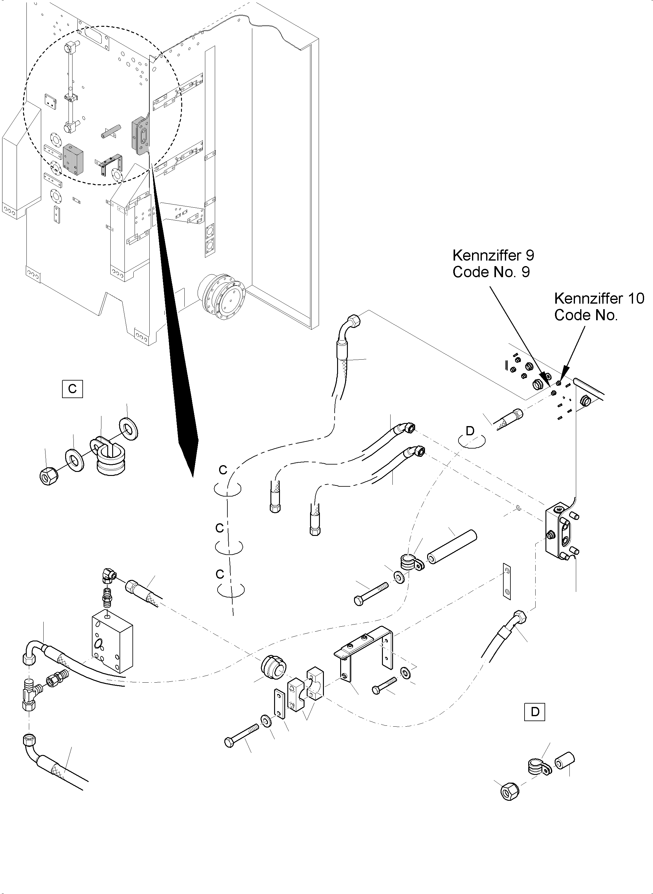Komatsu parts book diagram for PC 7000-6E 35 003 11.06.2019: MAIN OIL TANK HYDRAULIC LINES