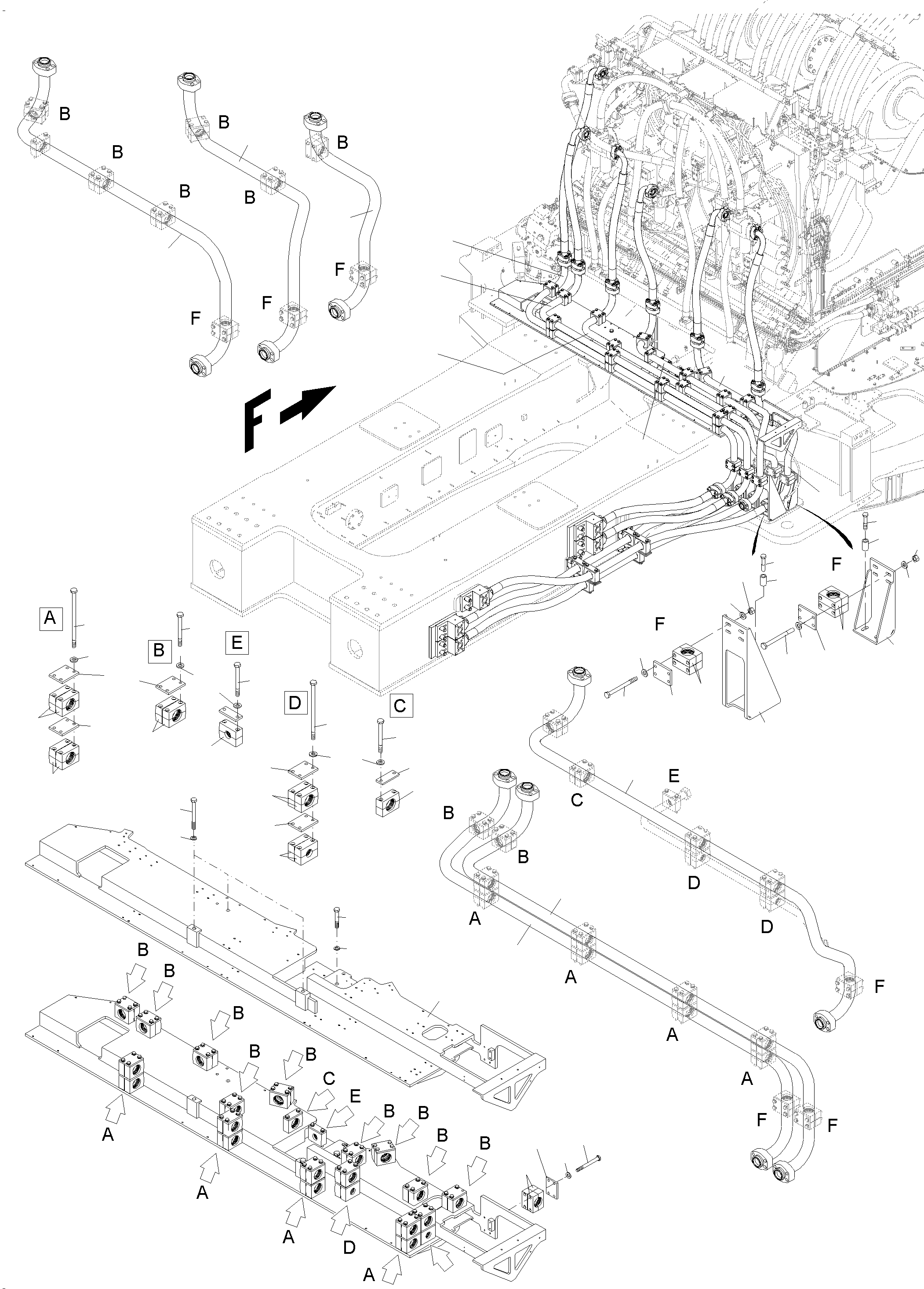 Komatsu parts book diagram for PC 7000-6E 35 003 11.06.2019: PRESSURE LINES - MAIN PUMPS