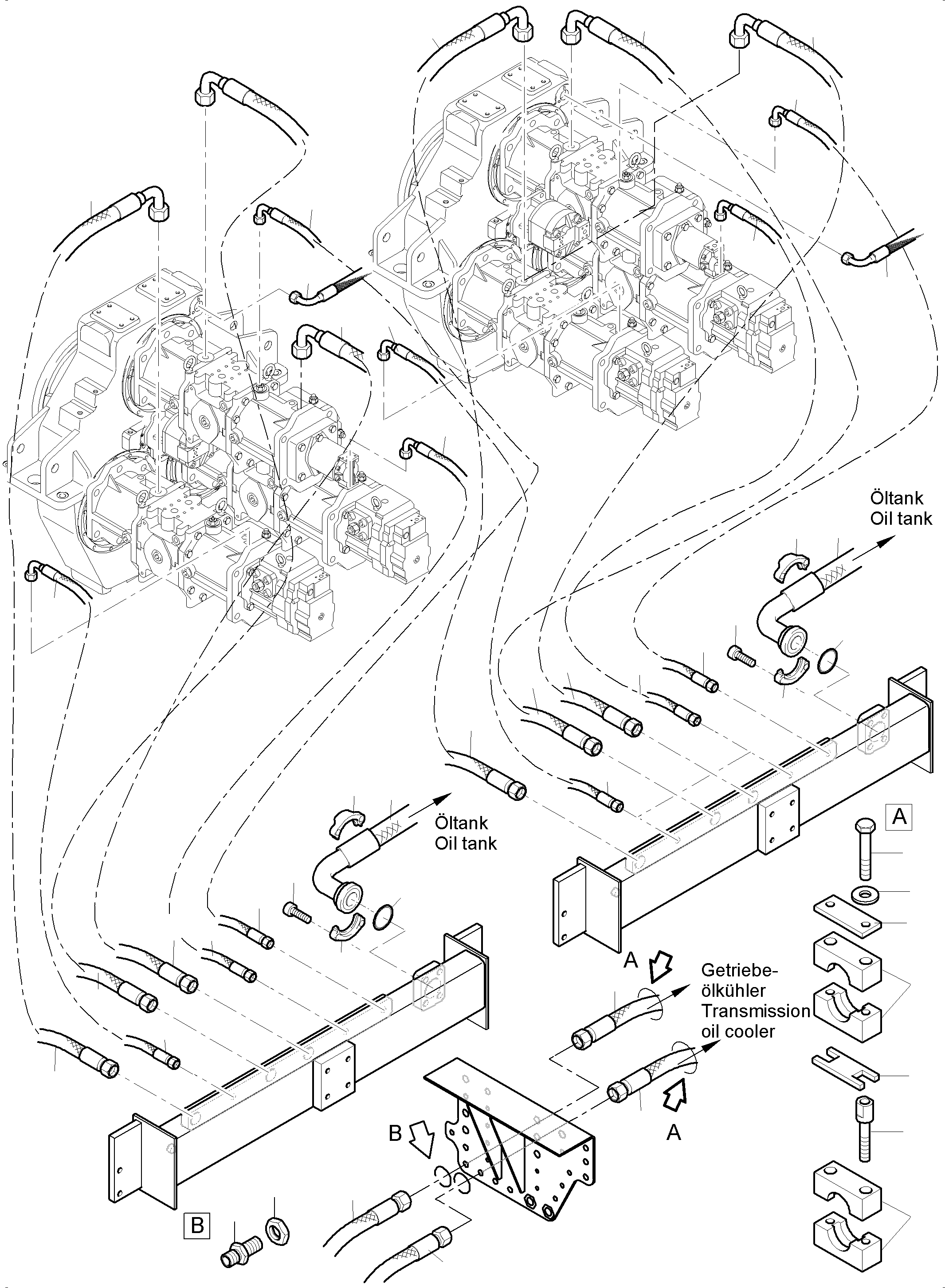 Komatsu parts book diagram for PC 7000-6E 35 003 11.06.2019: RETURN LINES - MAIN PUMPS