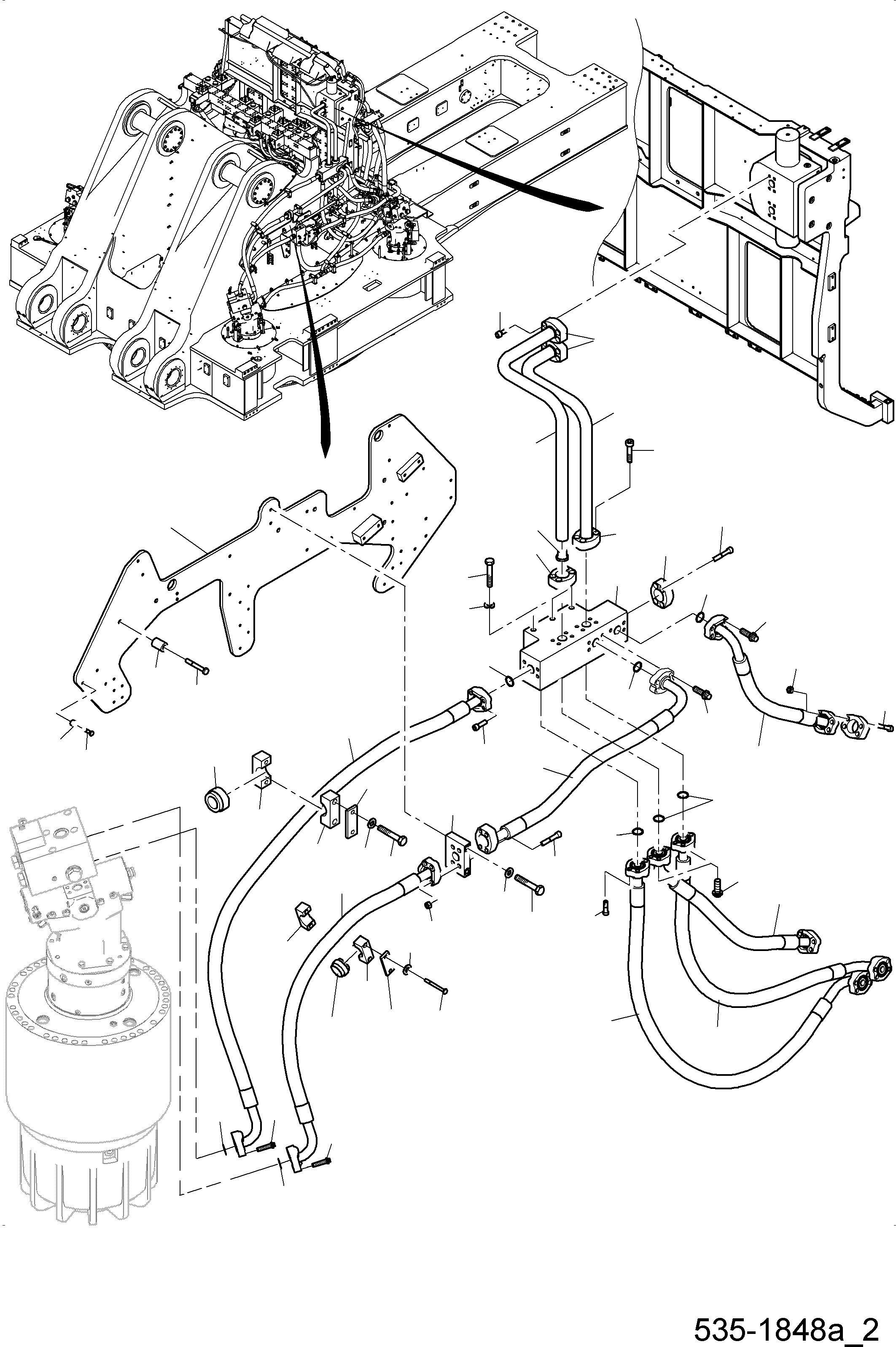 Komatsu parts book diagram for PC 7000-6E 35 003 11.06.2019: PRESSURE LINES - SLEW GEAR