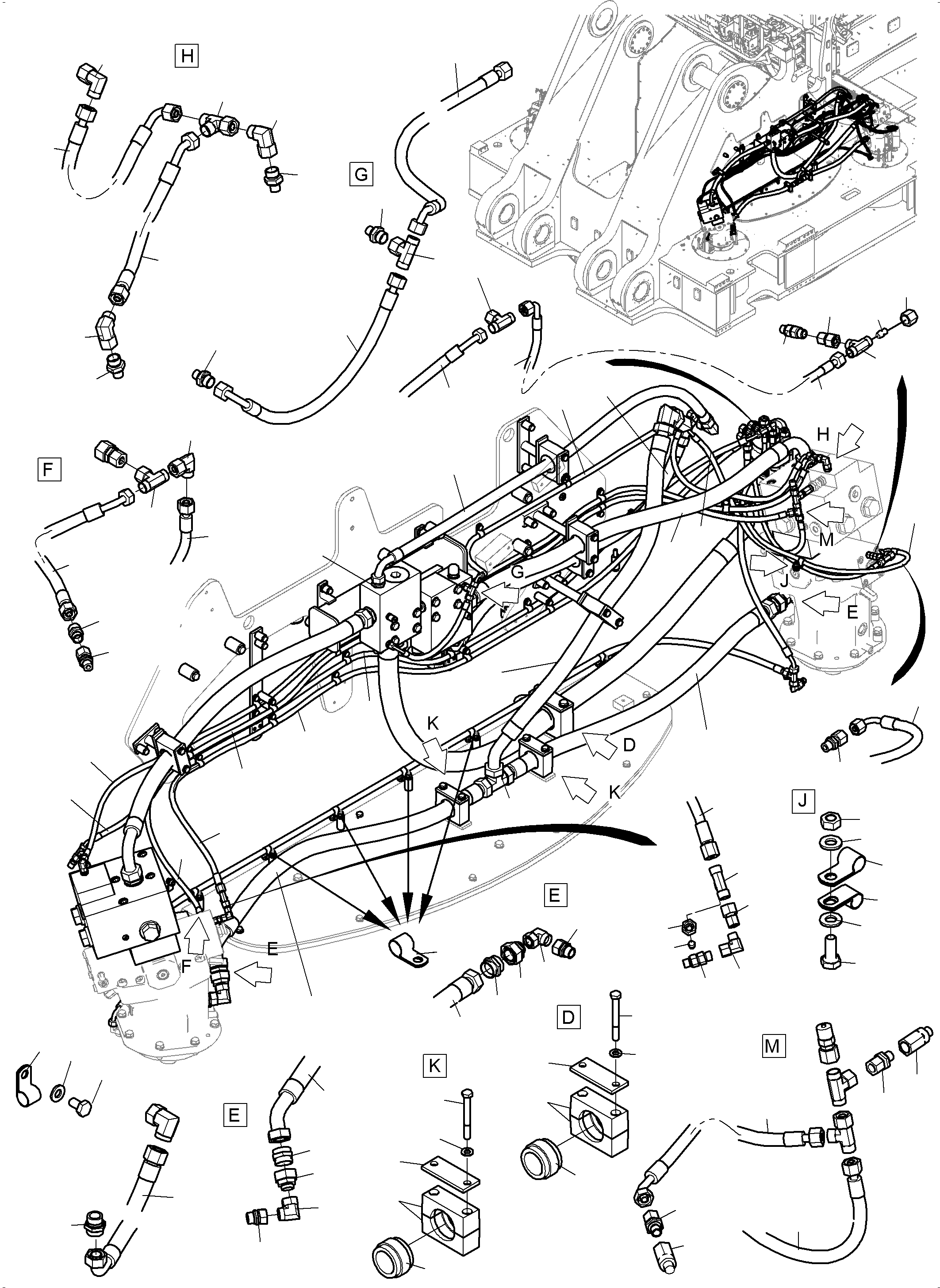 Komatsu parts book diagram for PC 7000-6E 35 003 11.06.2019: CONTROL- AND TANKLINES - SLEW GEAR