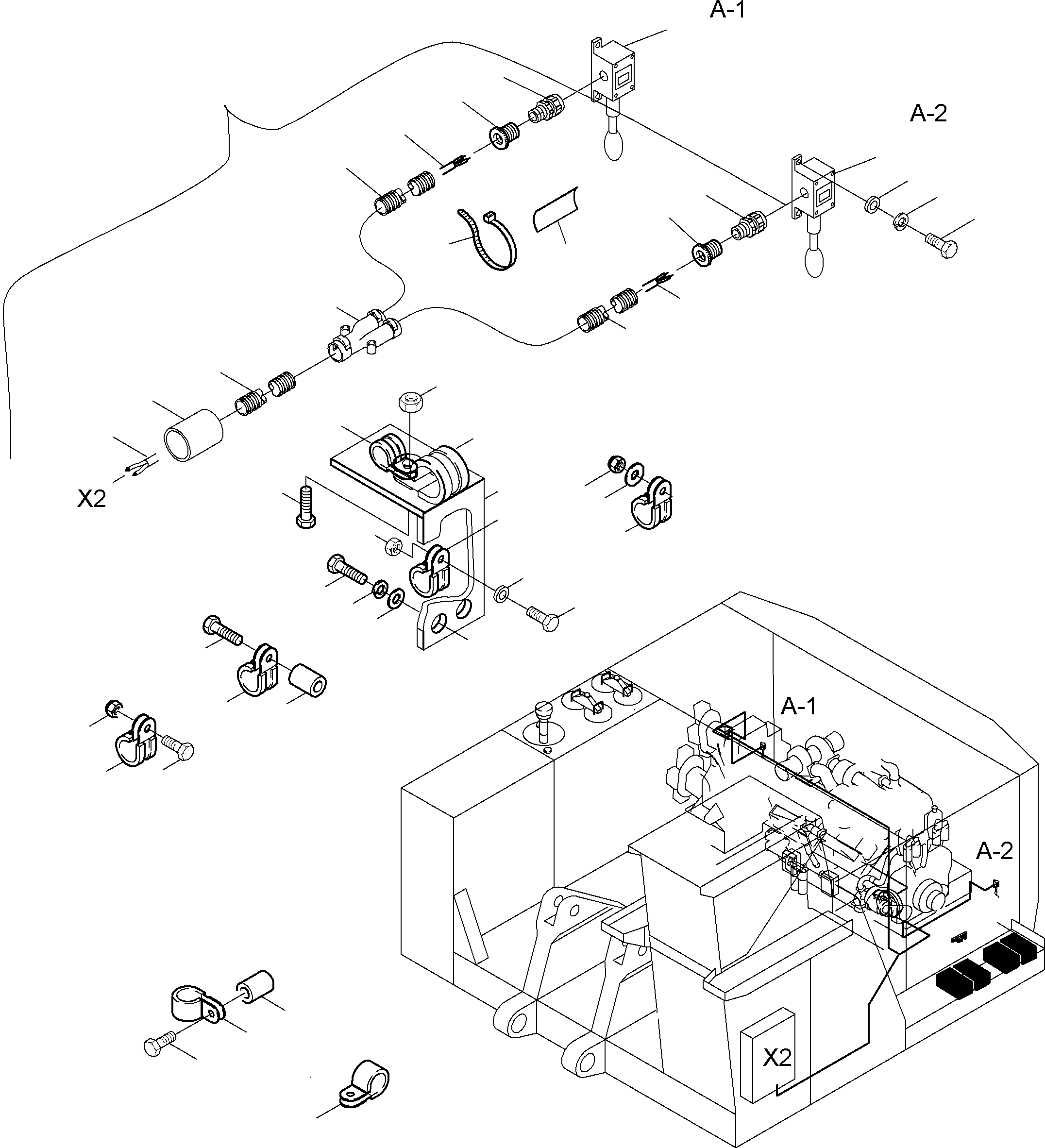 Excavators Mining Komatsu / PC3000-6 S/N 46185(G46185) / Movement signal installation - emergency stop from floor(485-2154-2 : 485-2154-2)