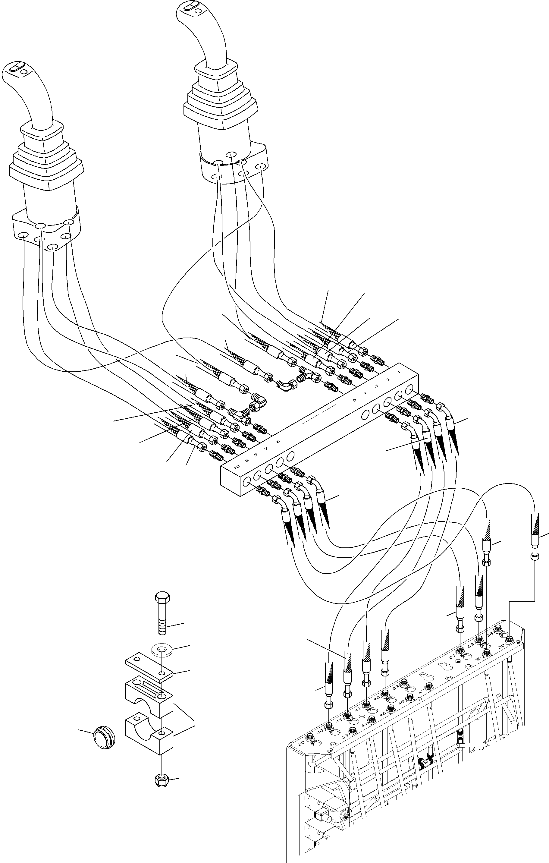 Komatsu parts book diagram for PC3000-6 S/N 46188: CONTROL LINES - PILOTCONTROL PLATE TO PILOT OIL UNITS (BE)