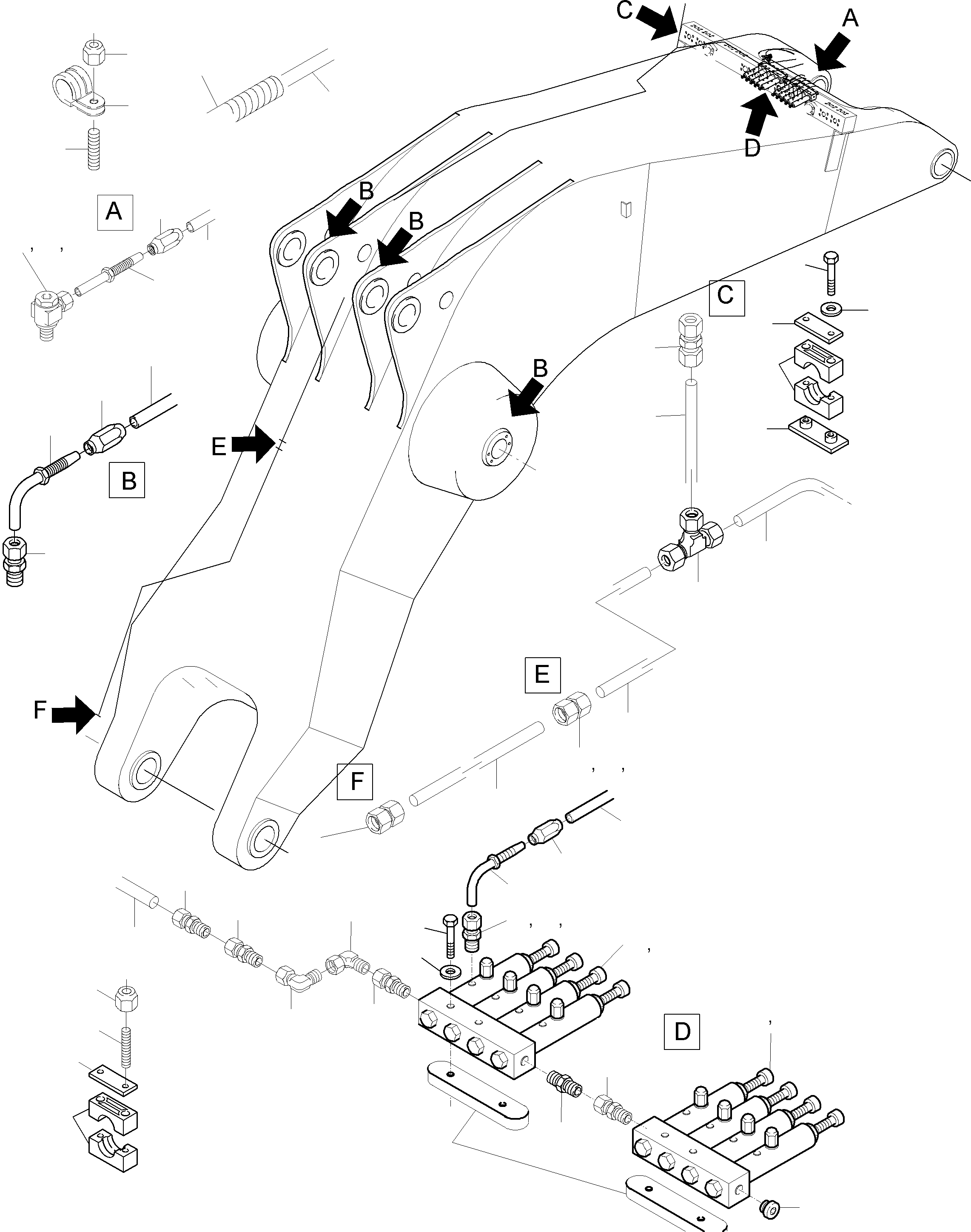 Komatsu parts book diagram for PC3000-6 S/N 46188: BOOM - LUBE LINES