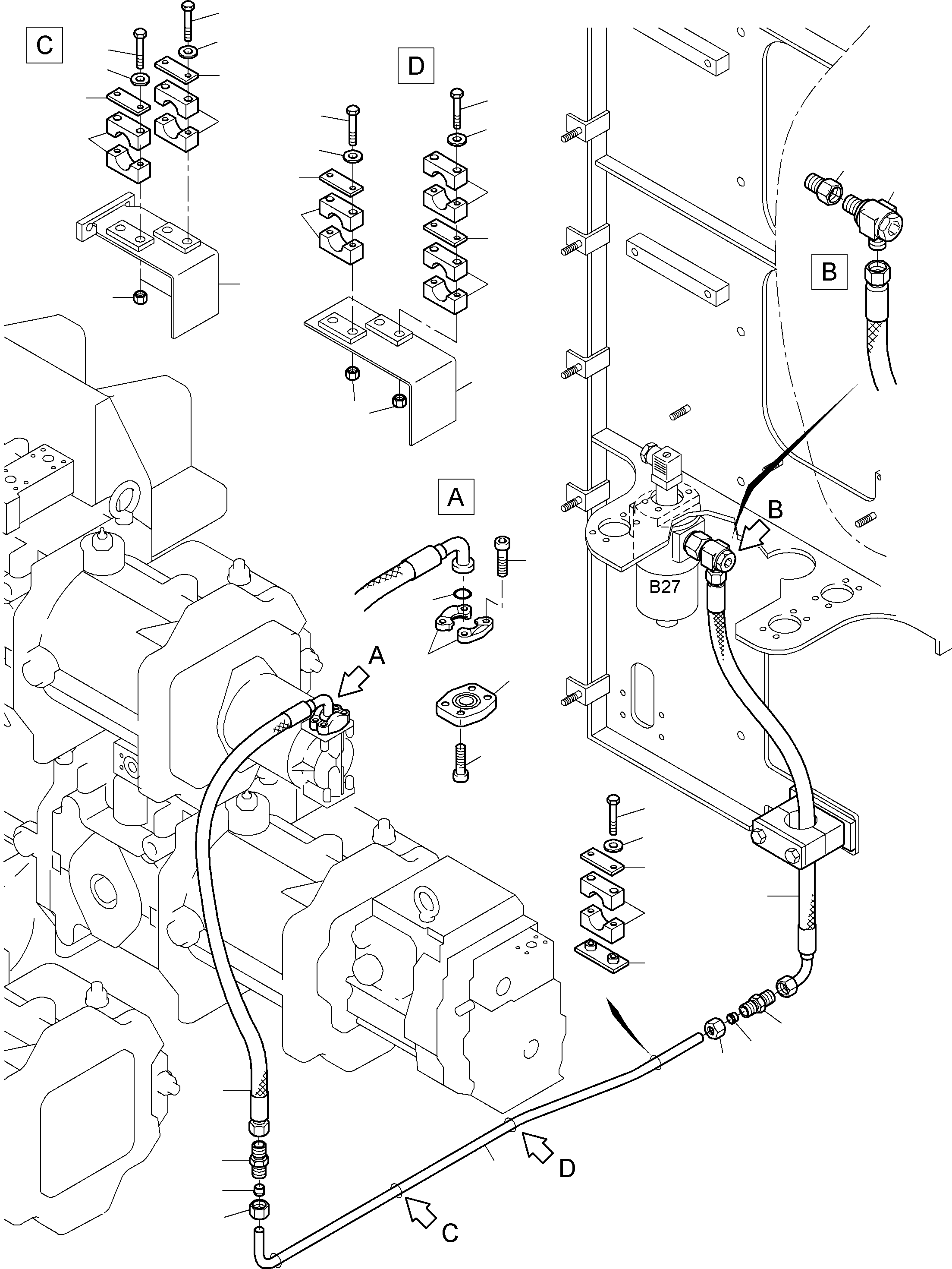 Komatsu parts book diagram for PC3000-6 S/N 46188: PRESSURE LINES (P) -TRANSMISSION OIL PUMP