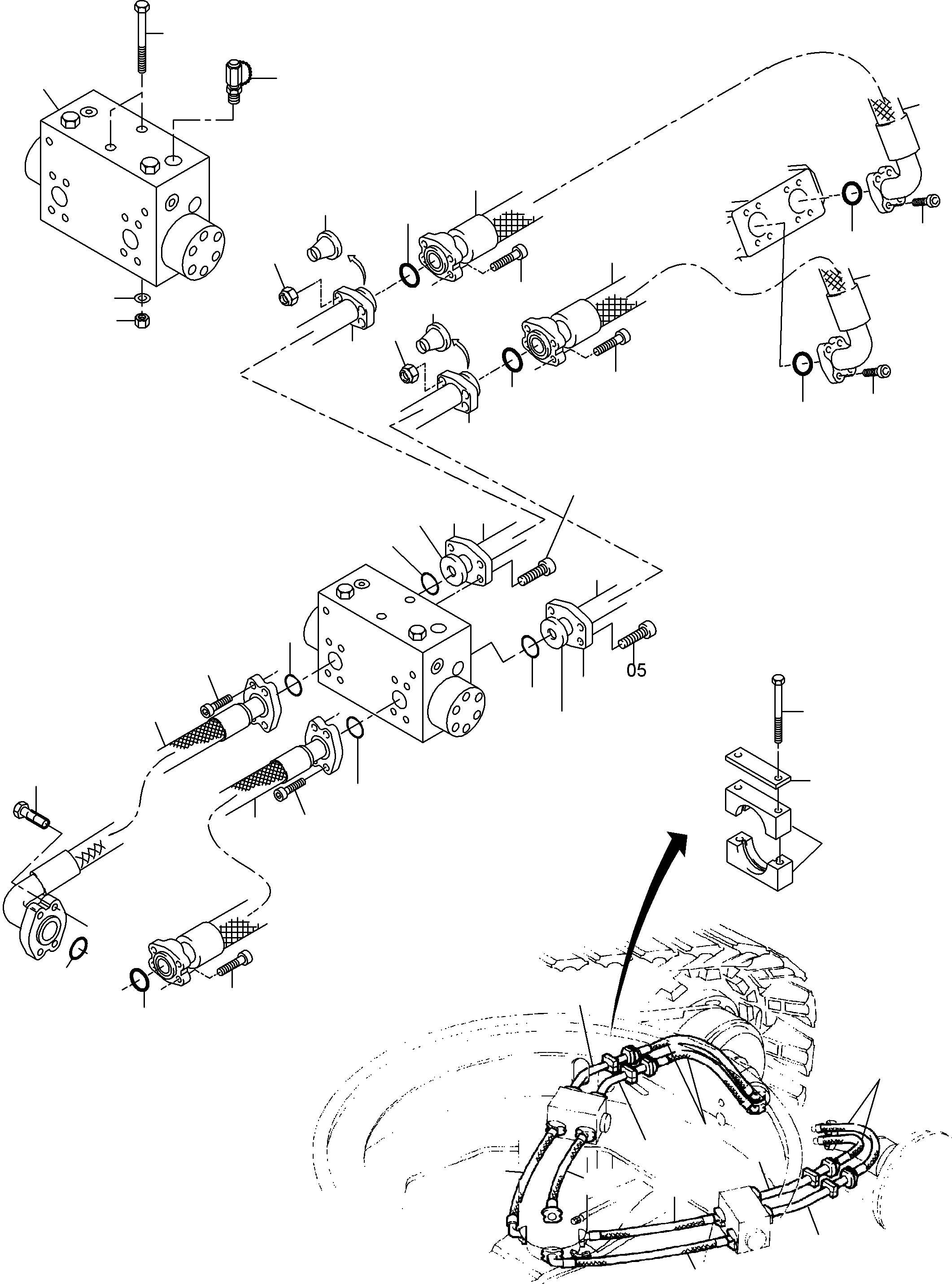 Komatsu parts book diagram for PC3000-6 S/N 46188: PRESSURE LINES, DRIVE MOTOR - ROTARY JOINT