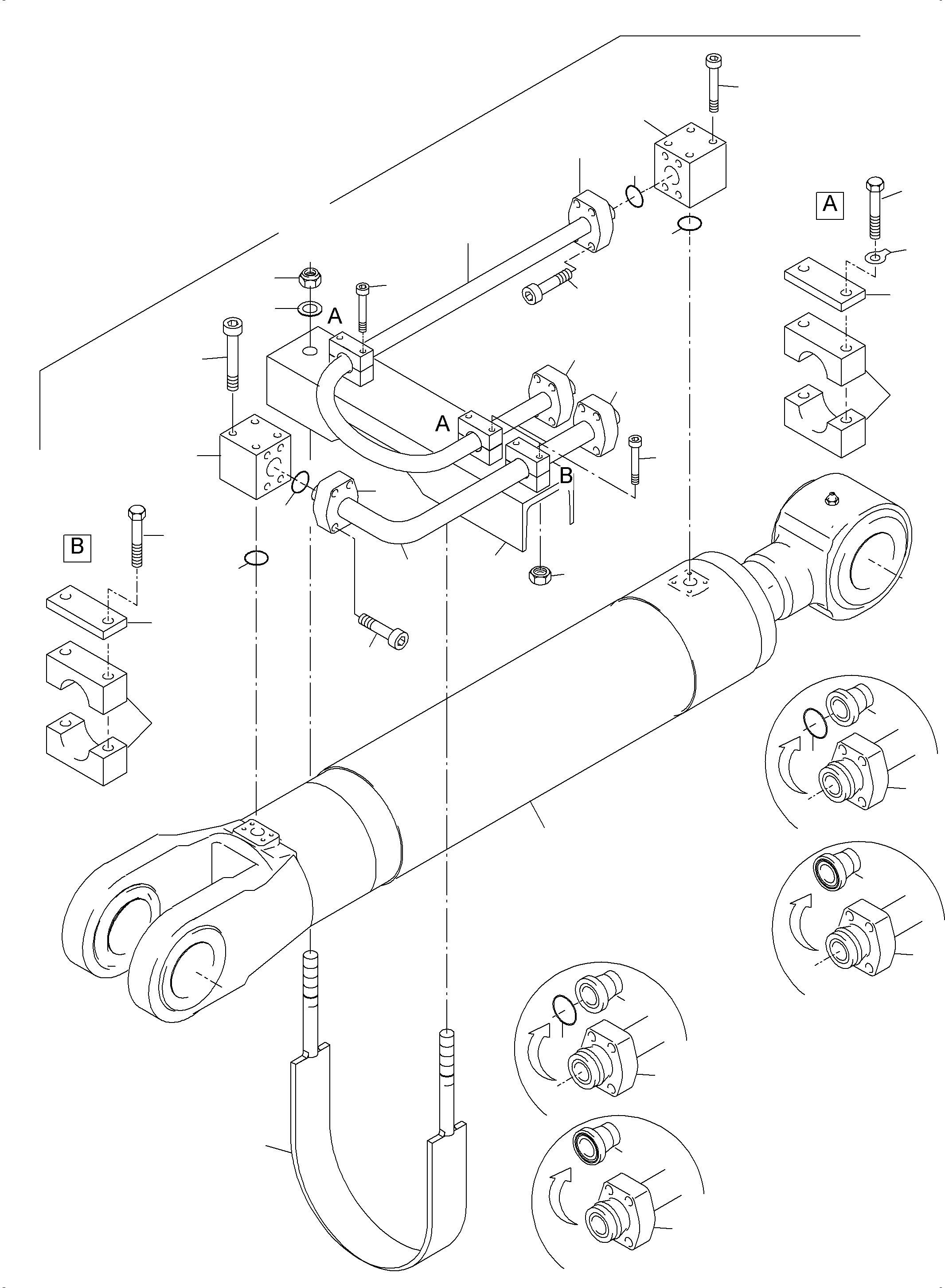 Komatsu parts book diagram for PC3000-6 S/N 46191: PIPING - BACKHOE CYLINDER R.H. / L.H.