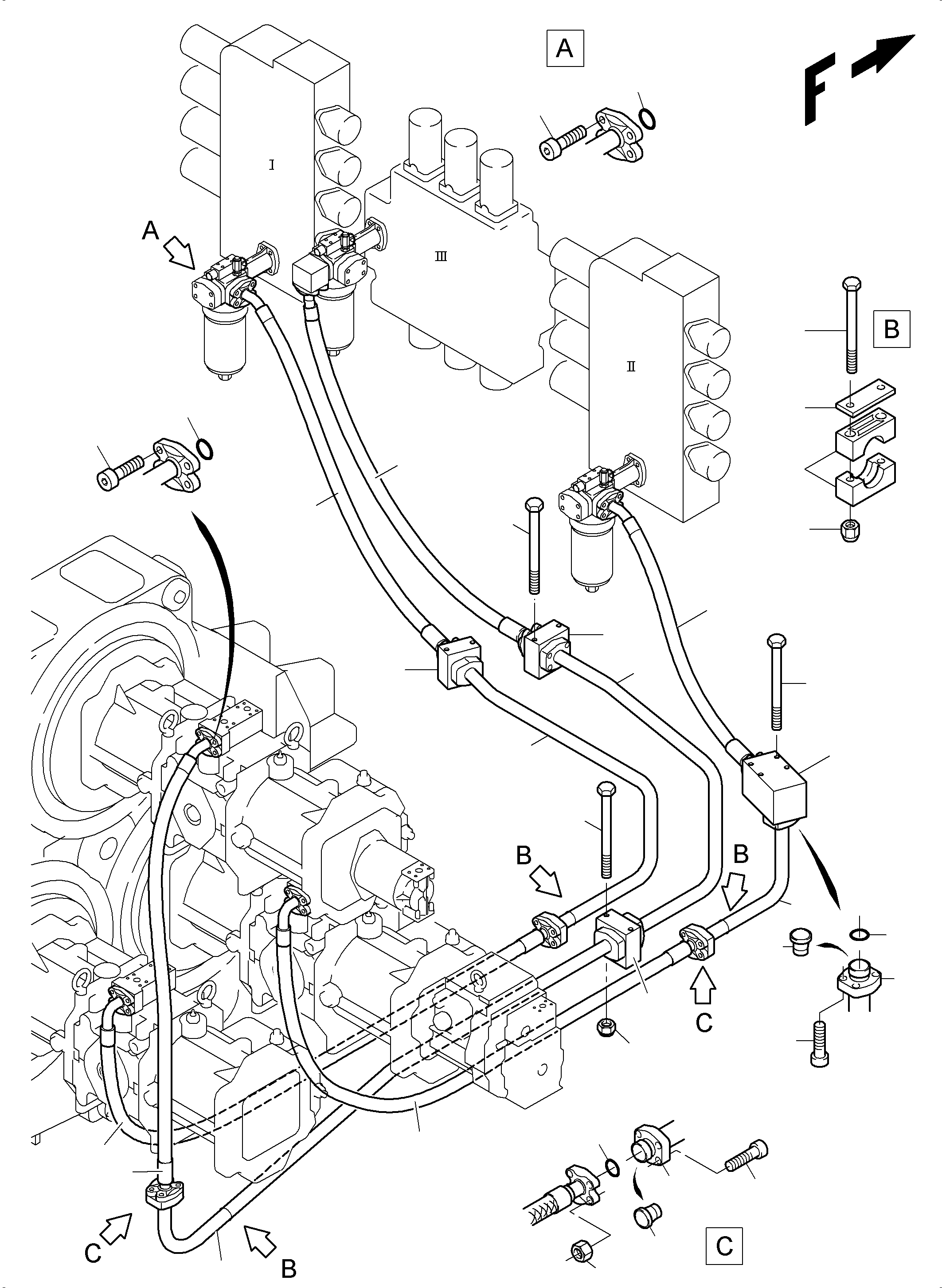 Komatsu parts book diagram for PC3000-6 S/N 46191: PRESSURE LINES - MAINPUMPS - H.P. FILTER
