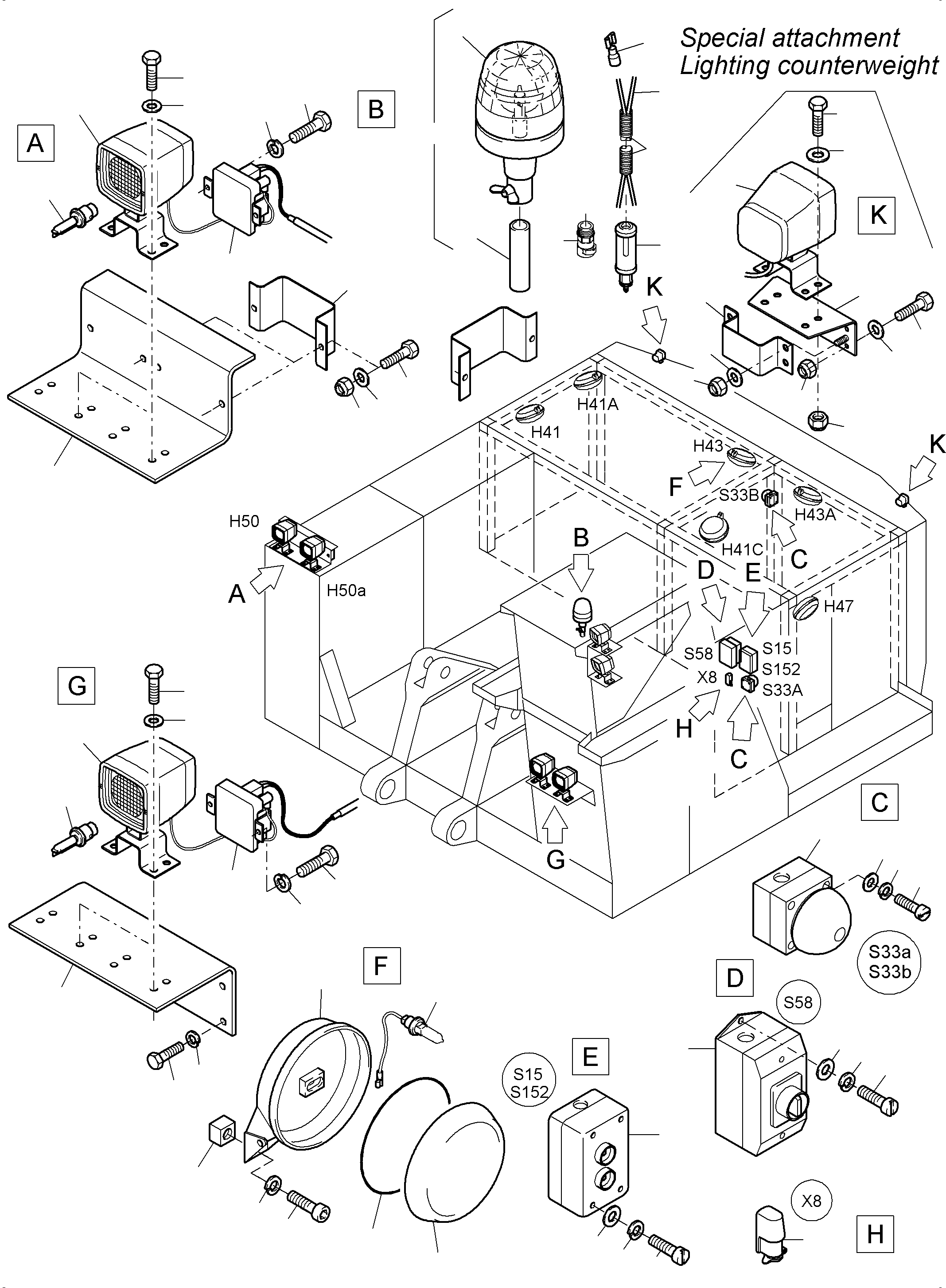 Komatsu parts book diagram for PC3000-6 S/N 46191: LIGHTING EQUIPMENT
