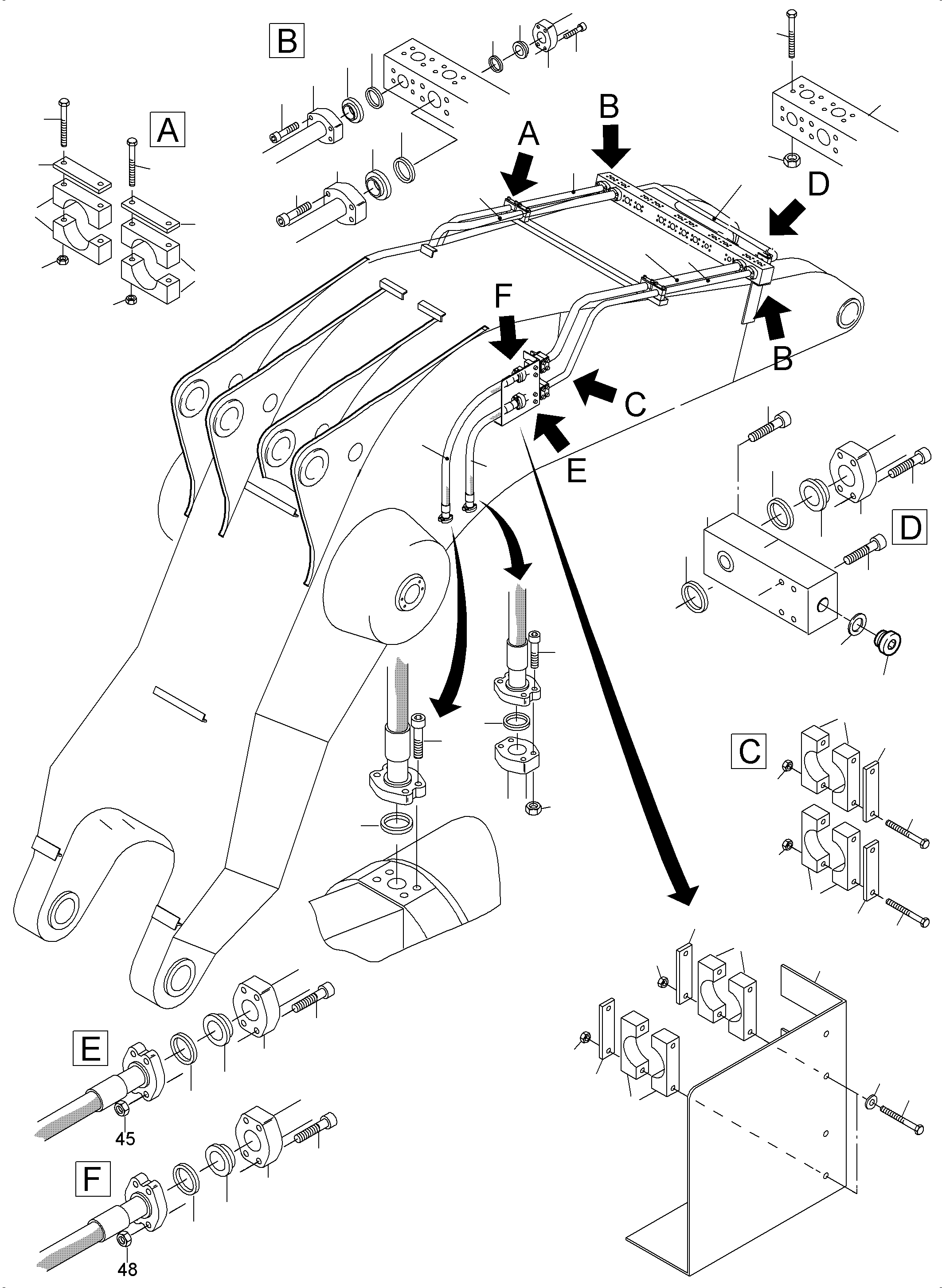 Komatsu parts book diagram for PC3000-6 S/N 46191: BACKHOE BOOM 8.6M