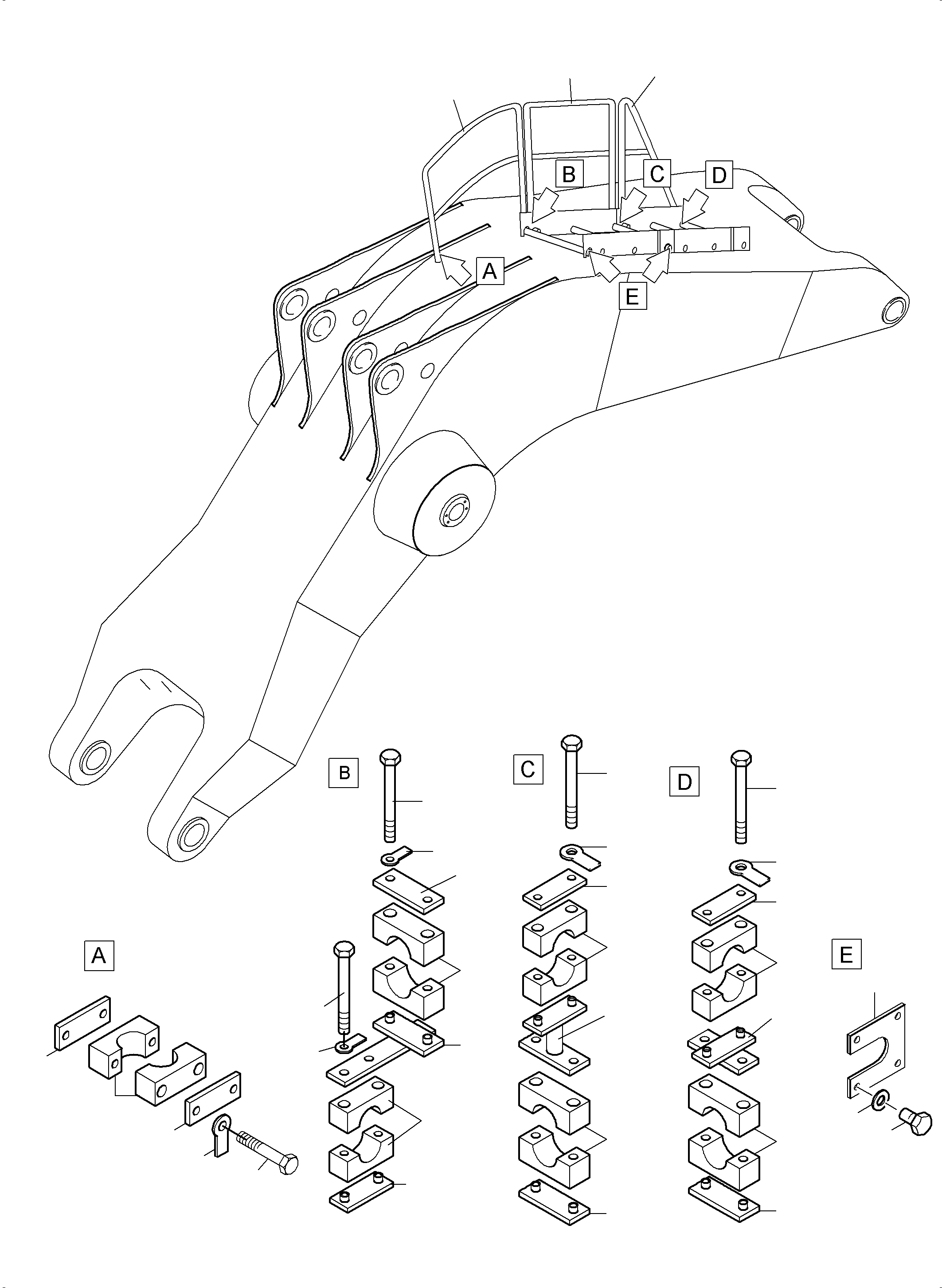 Komatsu parts book diagram for PC3000-6 S/N 46191: LADDER WITH RAIL - BACKHOE BOOM 8,6 M