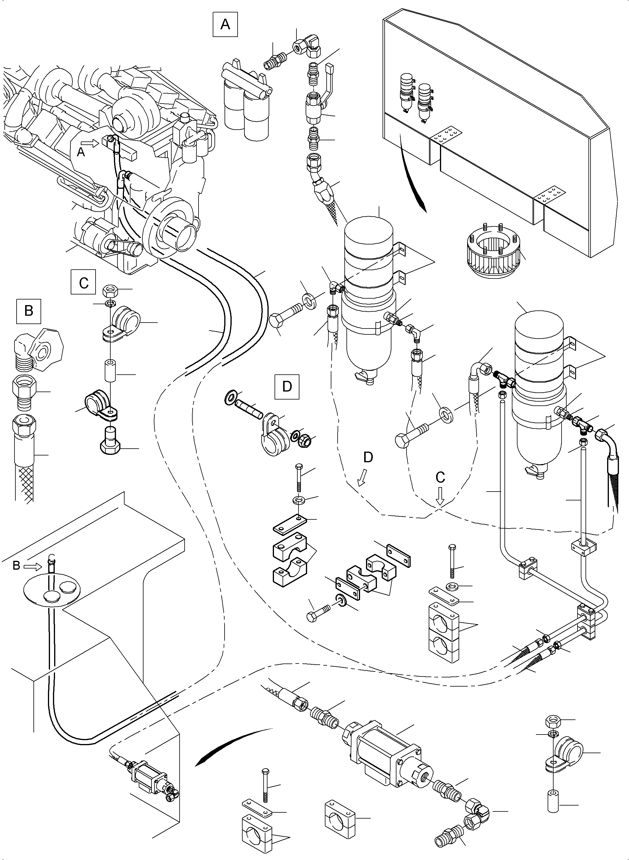 Komatsu parts book diagram for PC3000-6 S/N 46191: FUEL LINES WITH 2 SEPARATOR