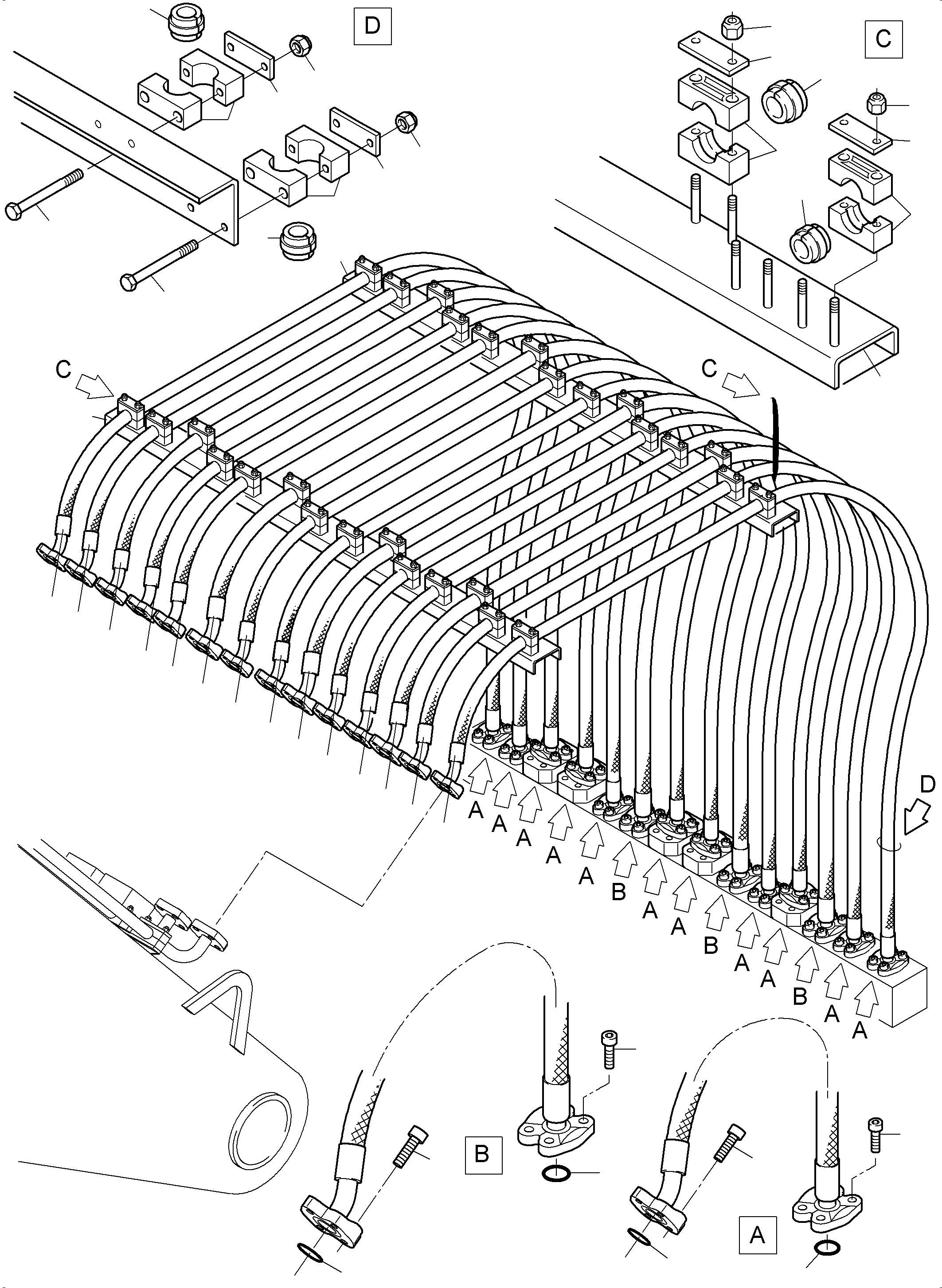 Komatsu parts book diagram for PC3000-6 S/N 46191: HOSES ASSY. - MANIFOLD- BOOM (BE)