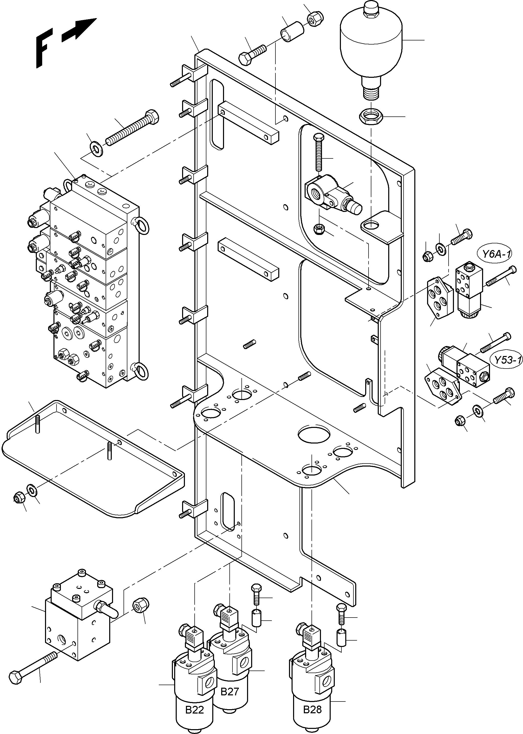 Komatsu parts book diagram for PC3000-6 S/N 46191: CONTROL- AND FILTER PLATE