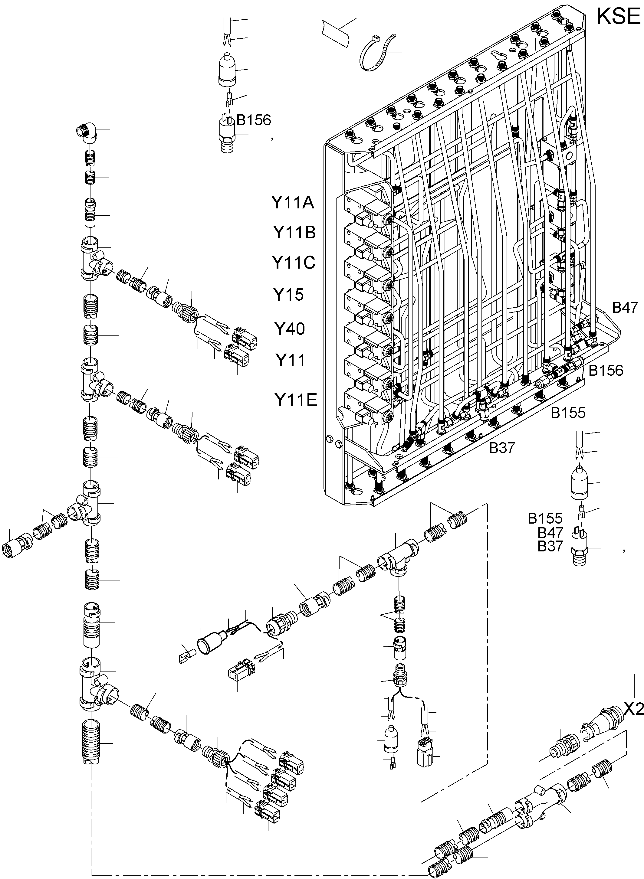 Komatsu parts book diagram for PC3000-6 S/N 46191: CABLES - PILOT CONTROL FRAME