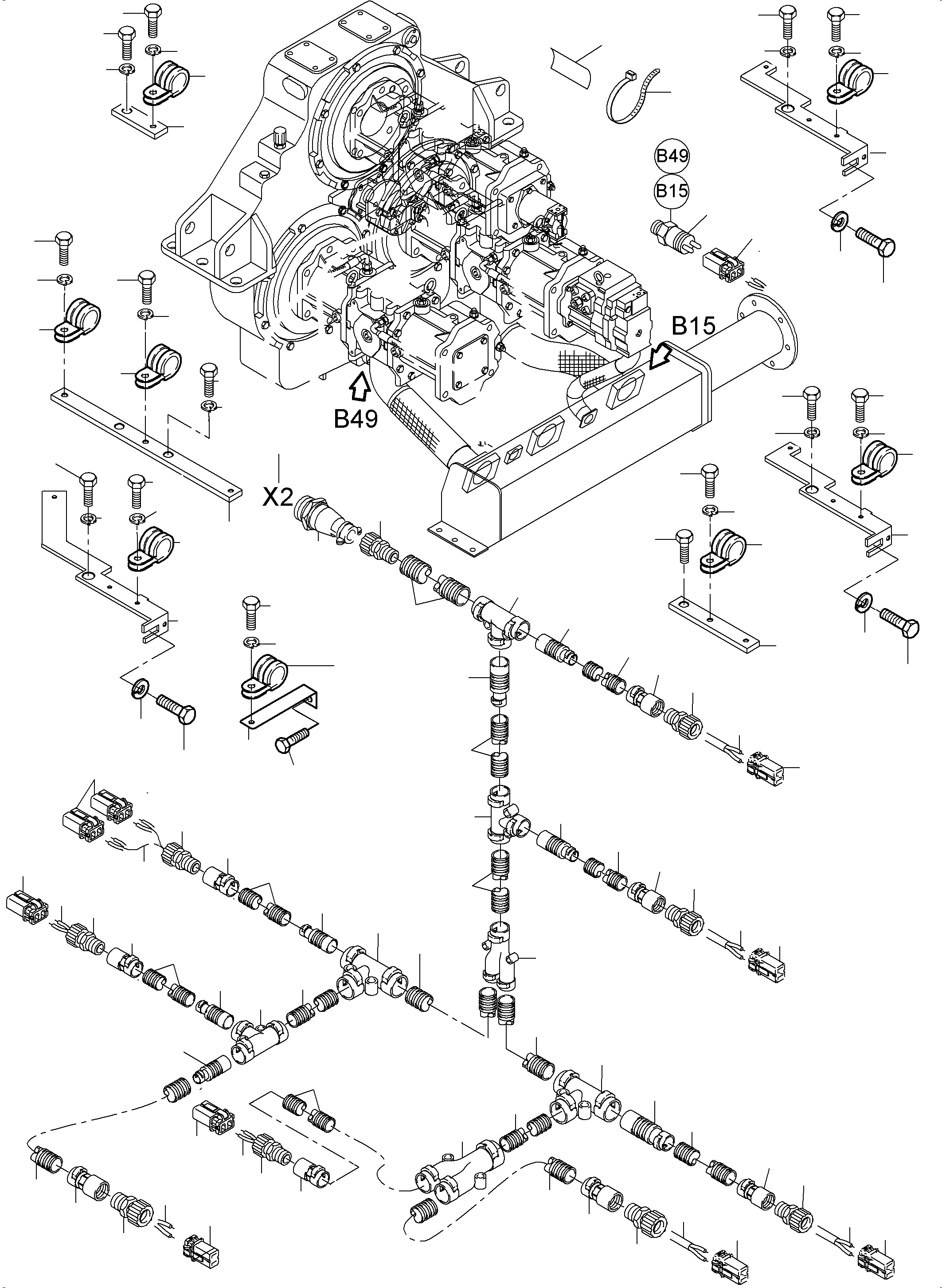 Komatsu parts book diagram for PC3000-6 S/N 46191: CABLES - PUMP DISTRIBUTOR GEAR