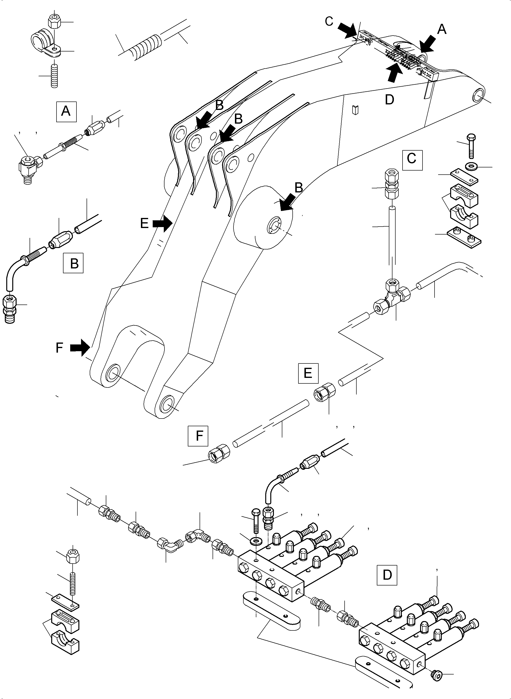 Komatsu parts book diagram for PC3000-6 S/N 46191: BOOM - LUBE LINES