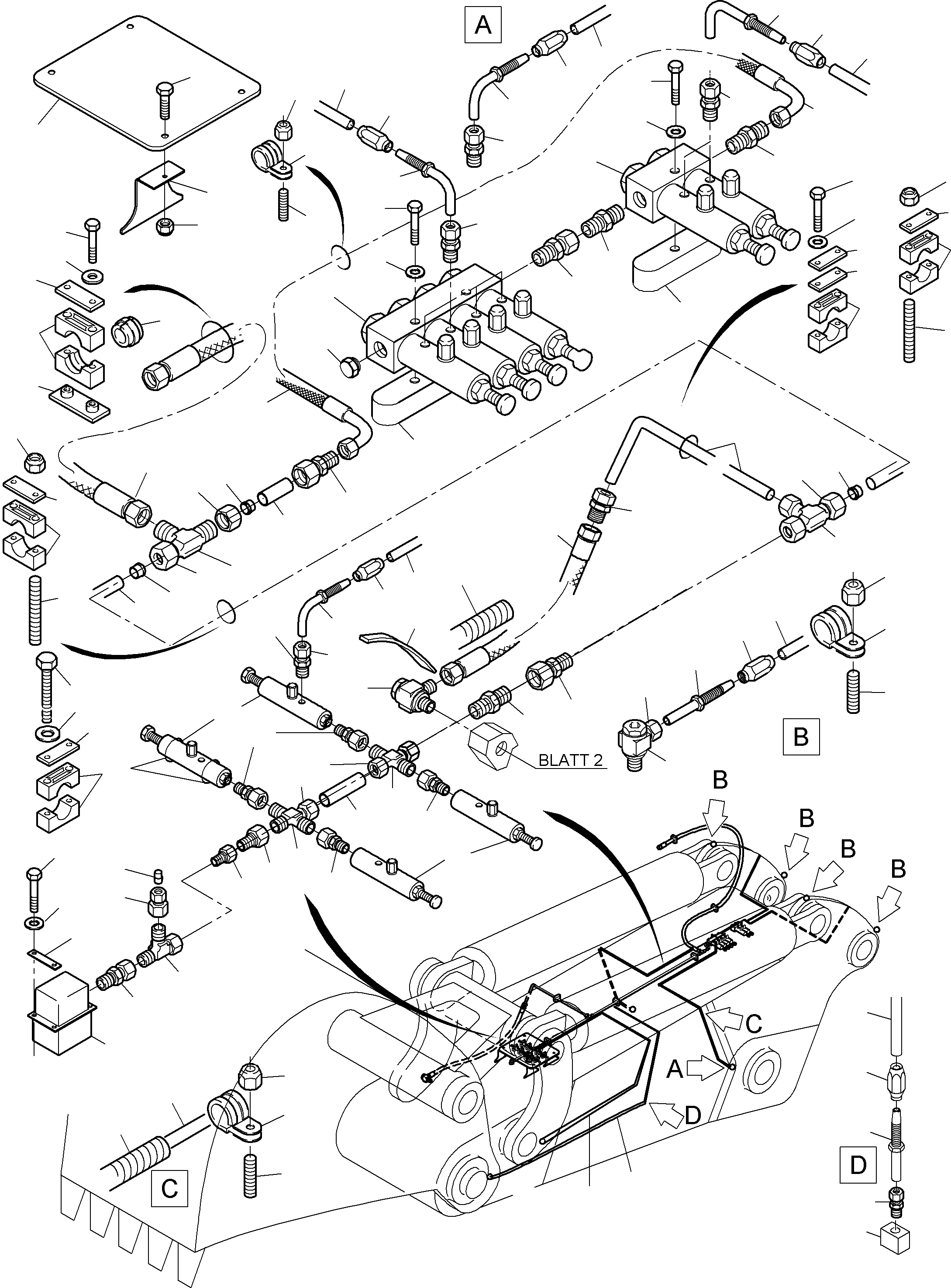 Komatsu parts book diagram for PC3000-6 S/N 46191: STICK - LUBRICATION 4,0 M