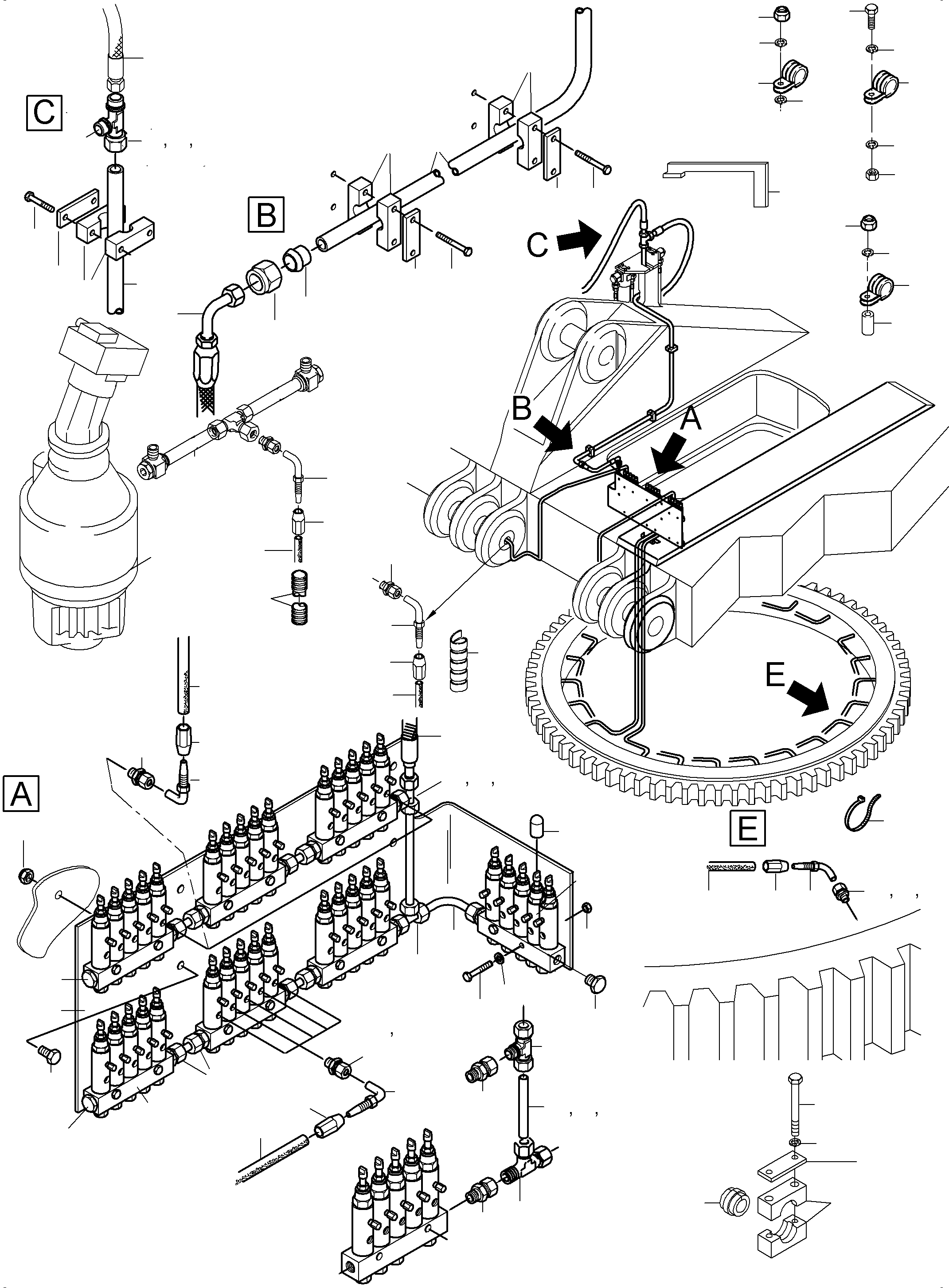 Komatsu parts book diagram for PC3000-6 S/N 46213: LUBE DISTRIBUTOR SWING RING