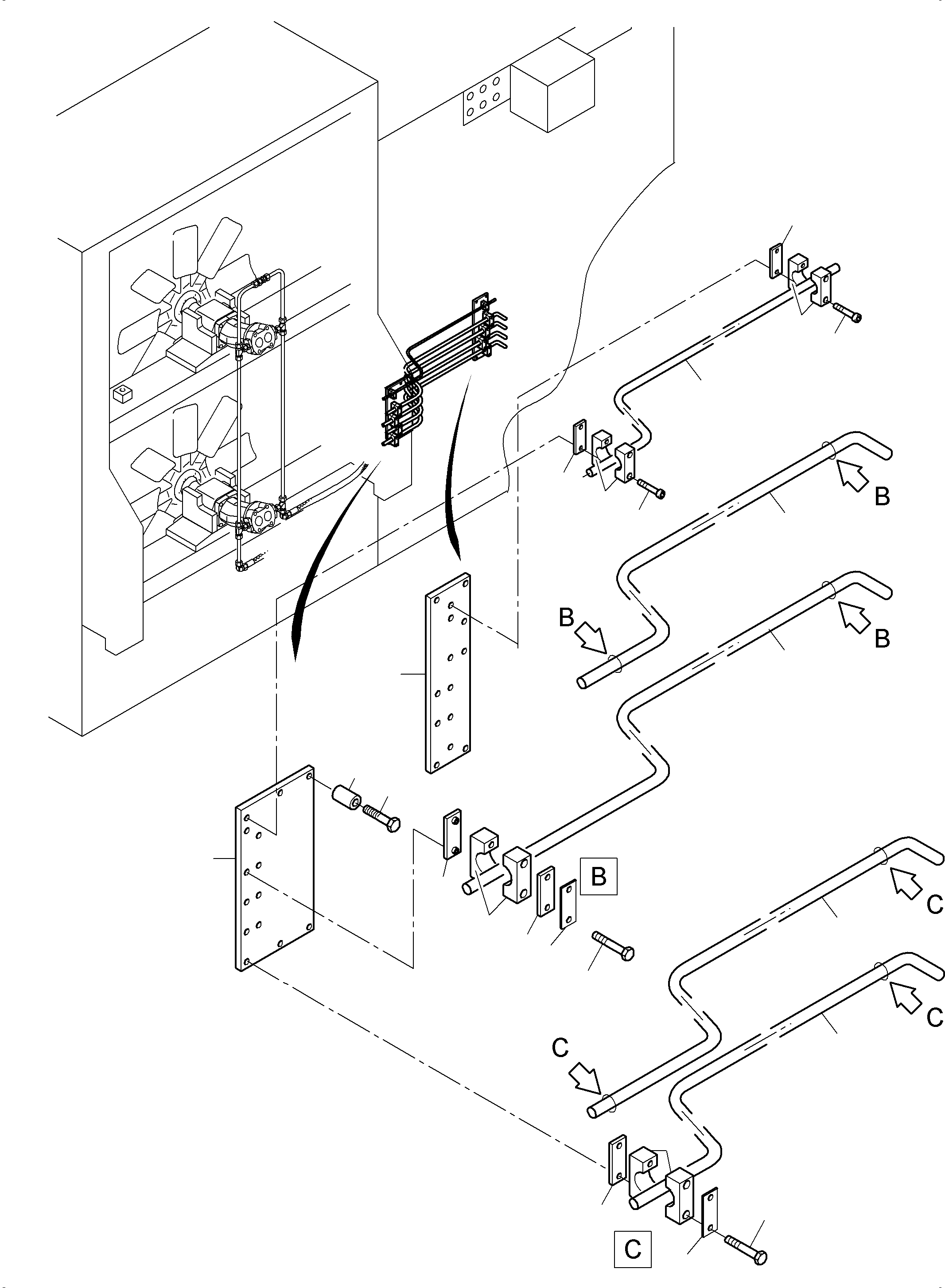 Komatsu parts book diagram for PC3000-6 S/N 46213: PRESSURE LINES - FAN MOTOR, FAN PUMP