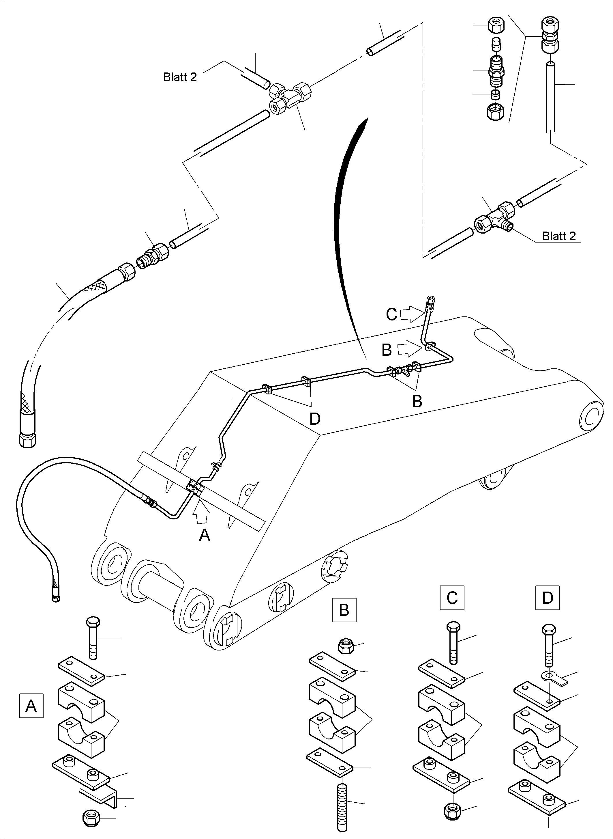 Komatsu parts book diagram for PC3000-6 S/N 46213: BOOM - CENTRAL LUBRICATION (BBE)