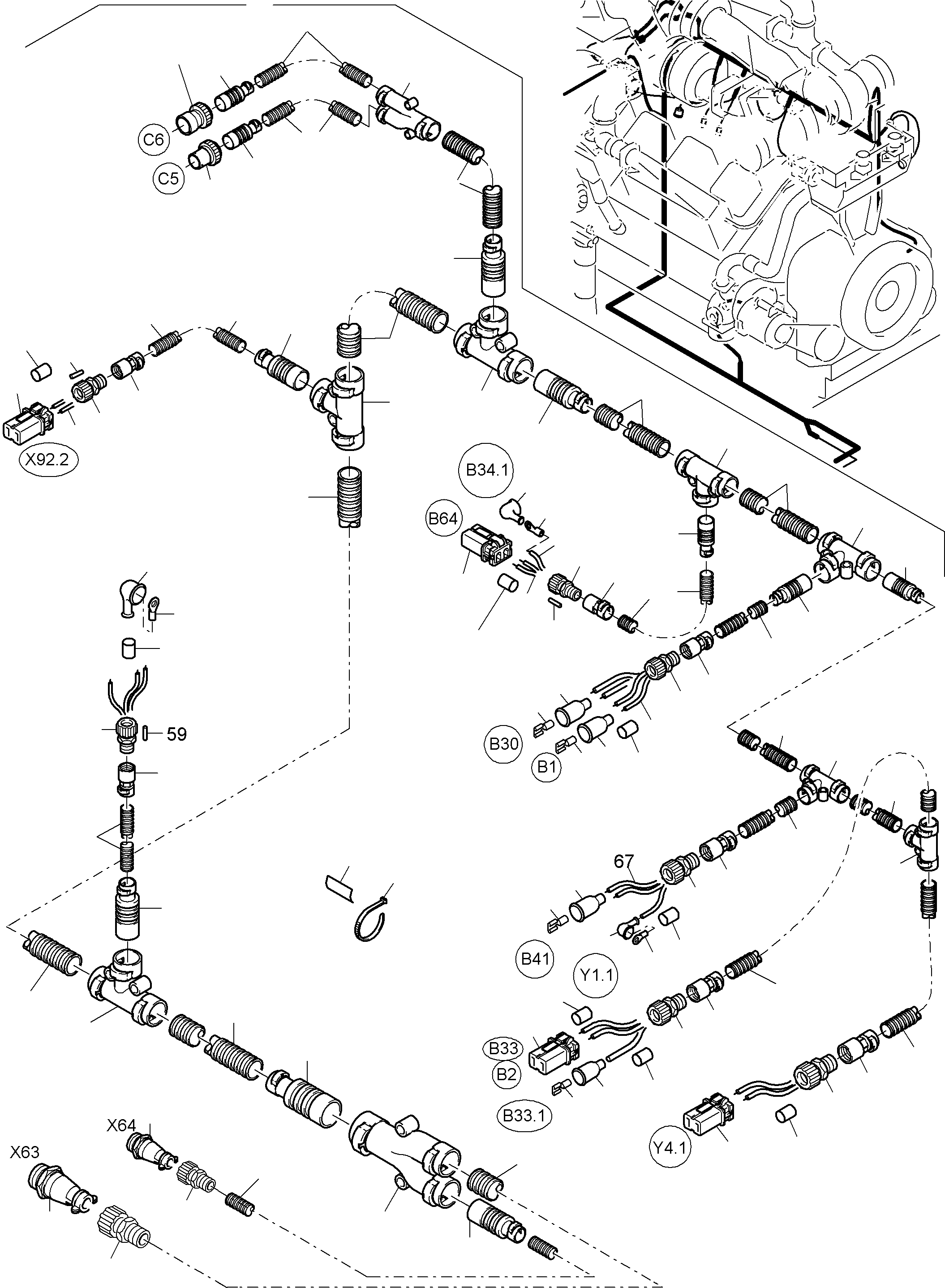 Komatsu parts book diagram for PC3000-6 S/N 46213: CABLES - ENGINE AND TRANSMITTER