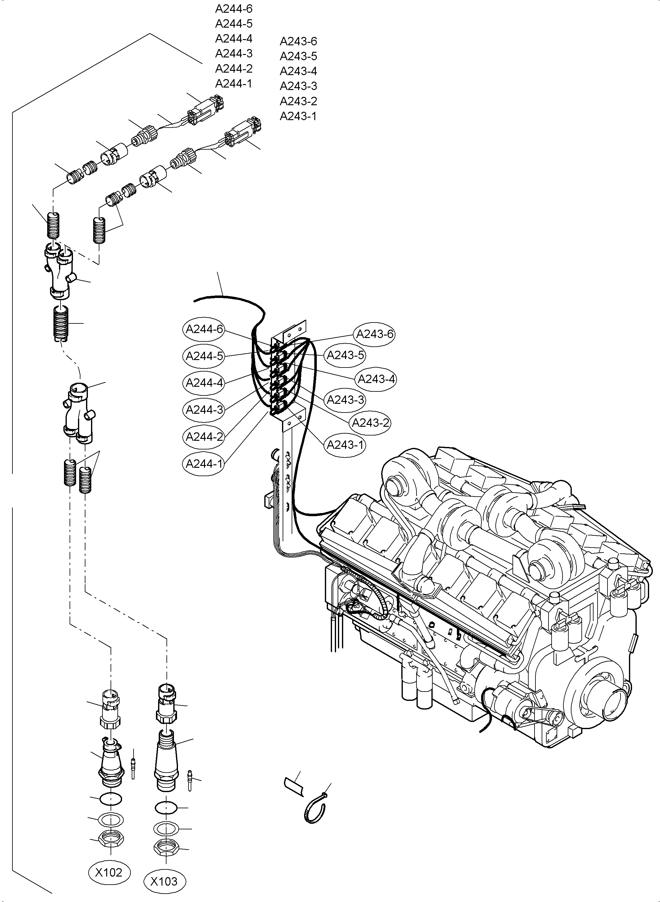Komatsu parts book diagram for PC3000-6 S/N 46213: CABLES - ENGINE AND TRANSMITTER