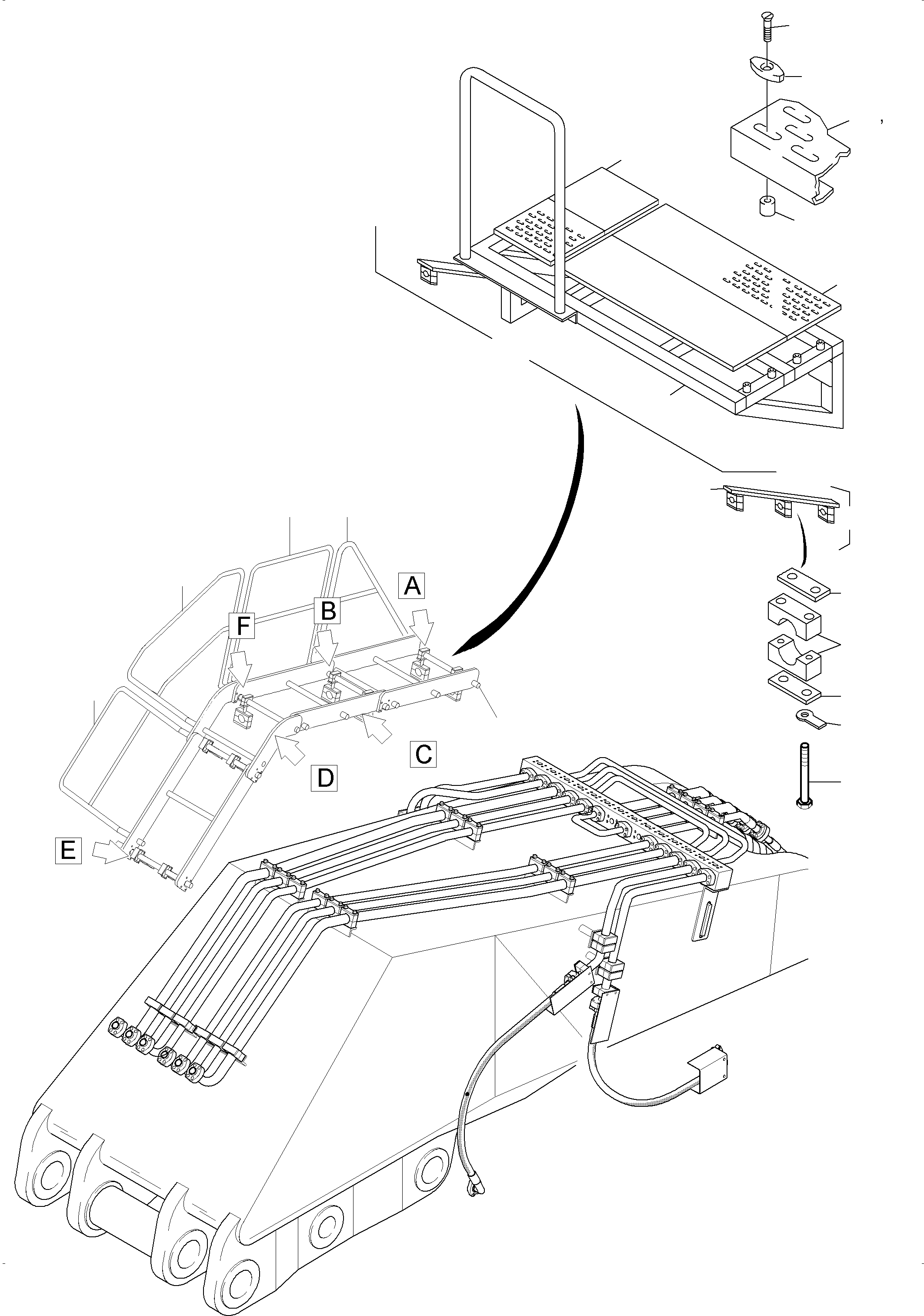Komatsu parts book diagram for PC3000-6 S/N 46213: LADDER - BULLCLAM BUCKET BOOM 6M