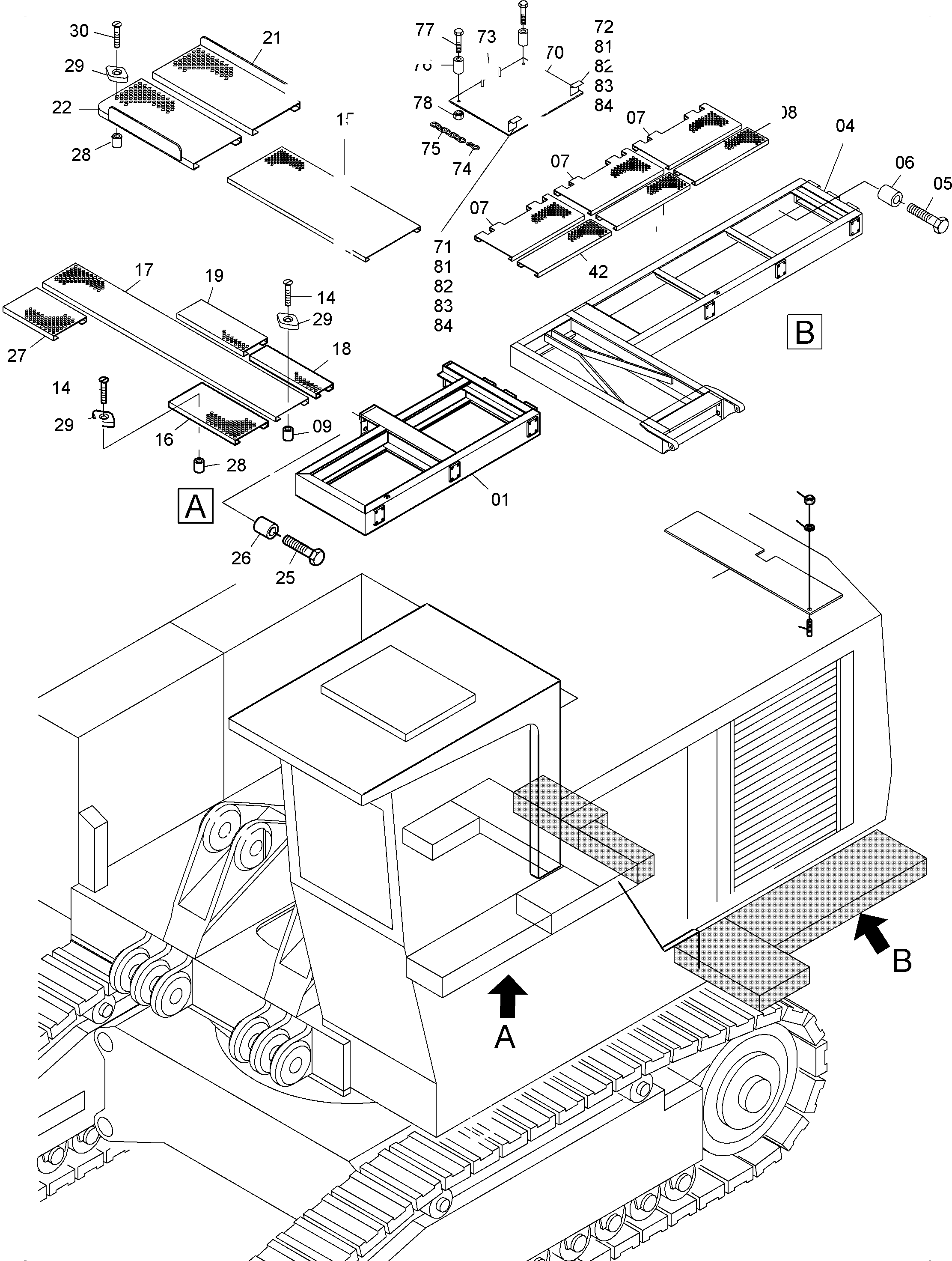 Komatsu parts book diagram for PC3000-6 S/N 46224: PLATFORM (WITH CATWALK FUEL TANK)