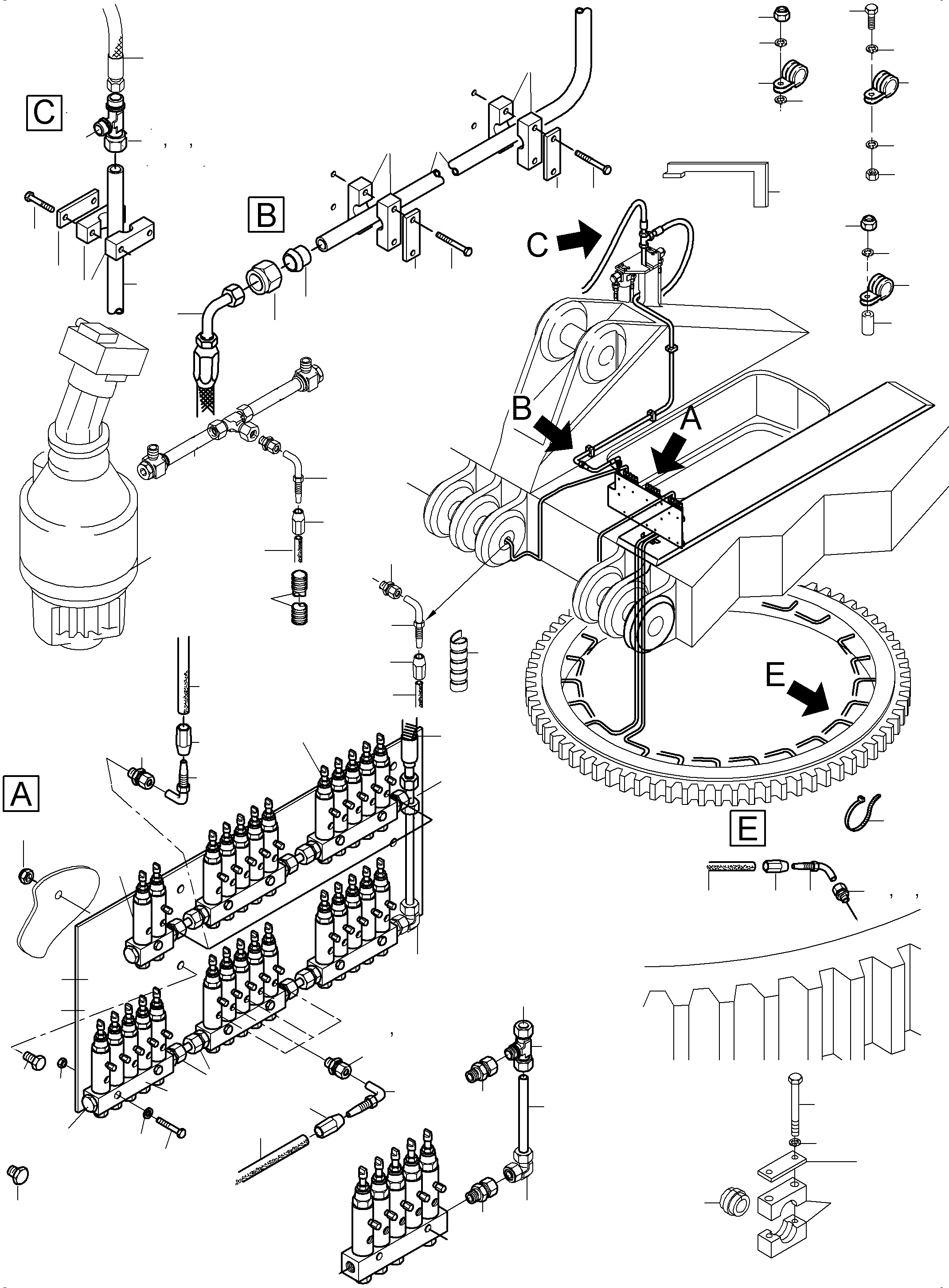 Komatsu parts book diagram for PC3000-6 S/N 46224: LUBE DISTRIBUTOR SWING RING