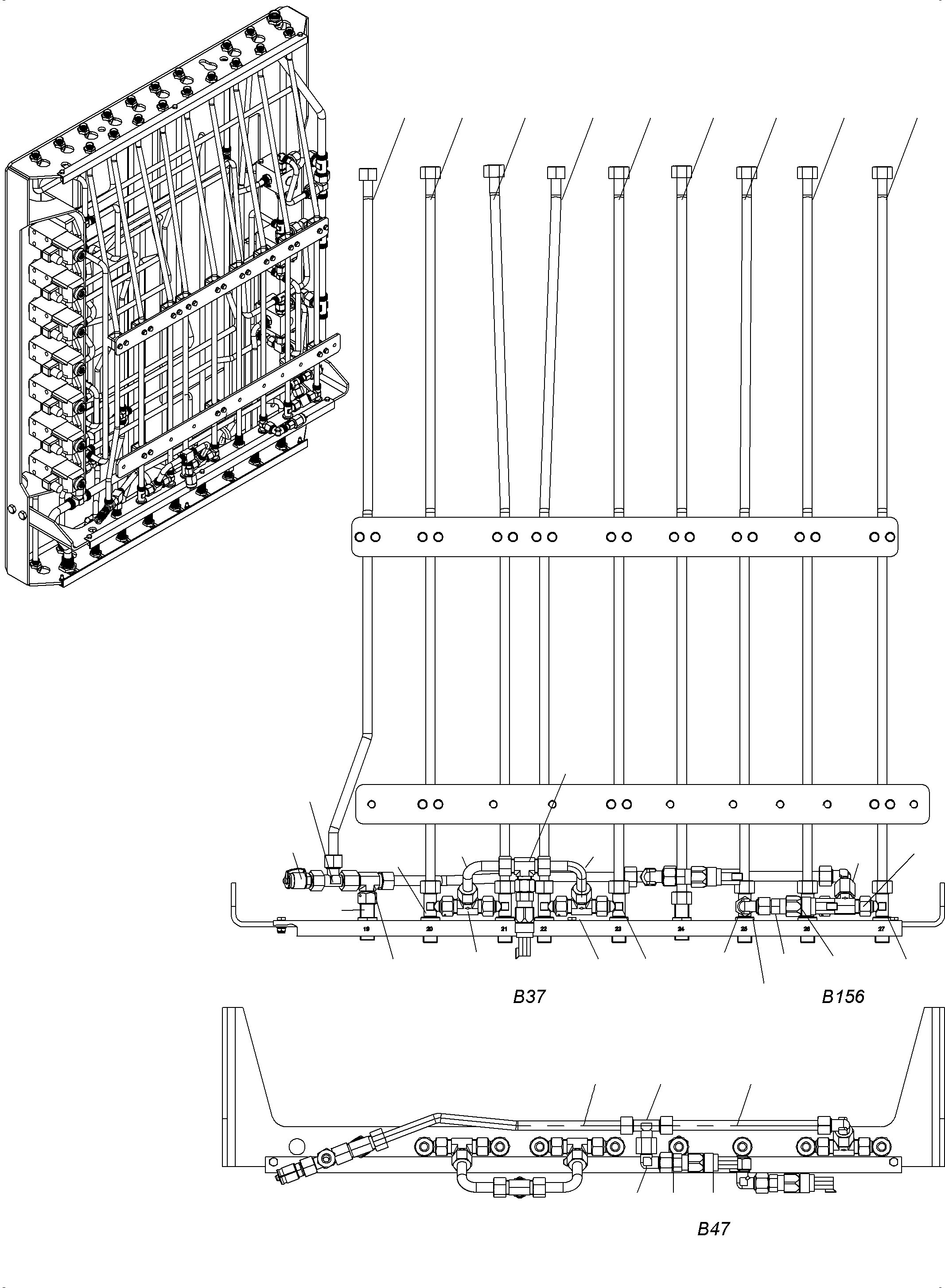 Komatsu parts book diagram for PC3000-6 S/N 46224: PIPES - PILOT CONTROL PLATE (BBE)