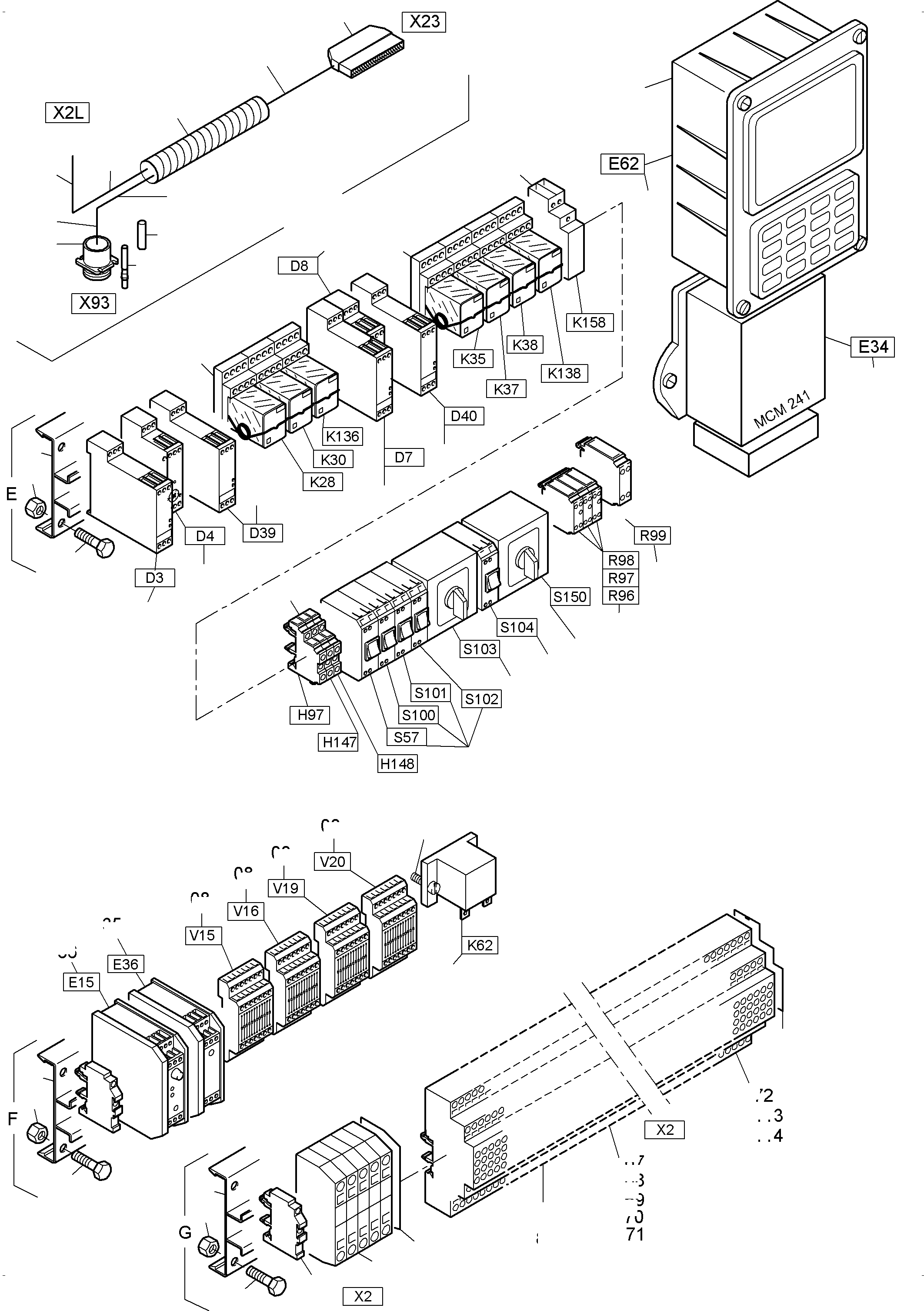 Komatsu parts book diagram for PC3000-6 S/N 46224: MAIN SWITCH BOX X2