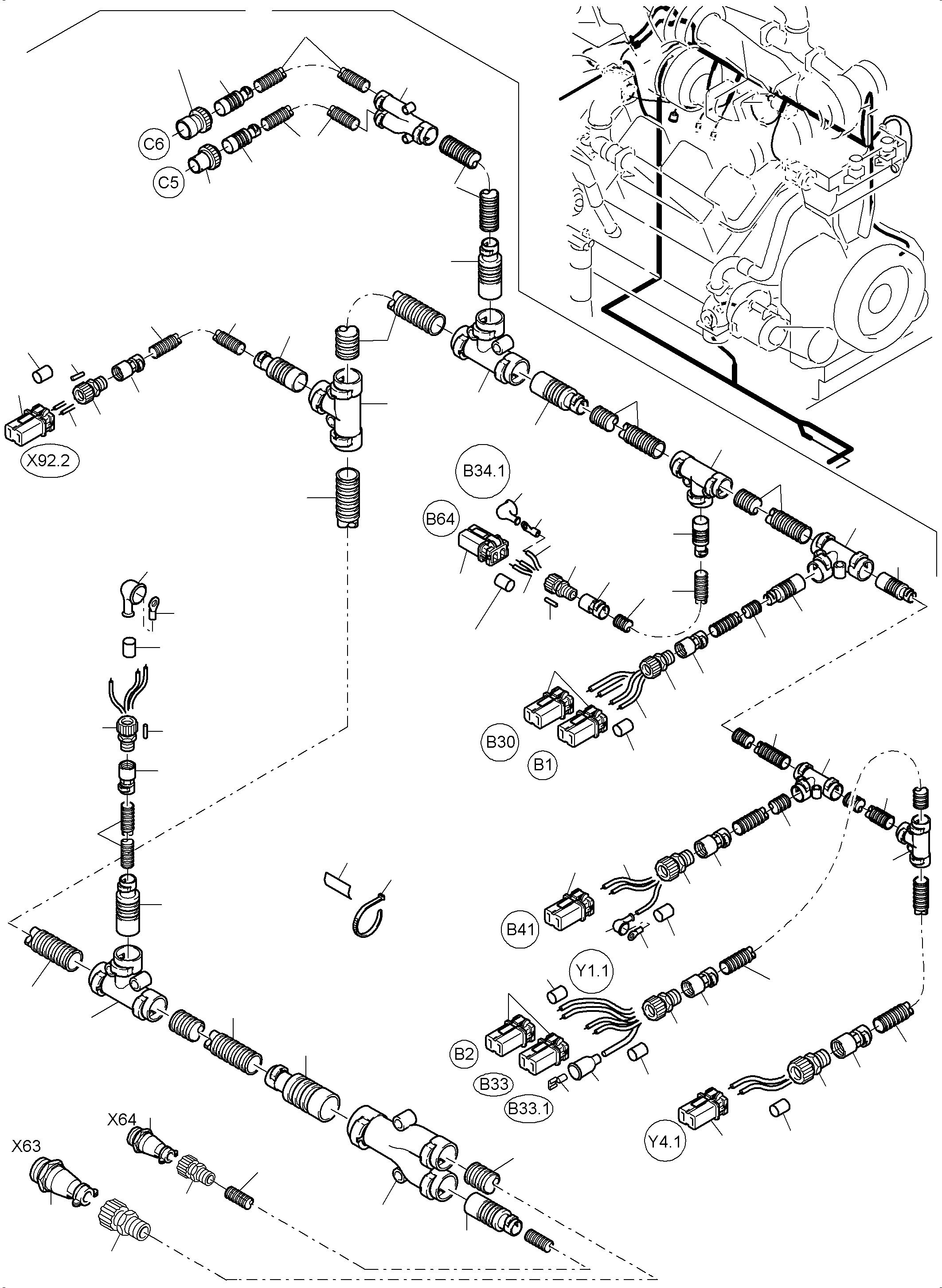 Komatsu parts book diagram for PC3000-6 S/N 46224: CABLES - ENGINE KOMTRAX