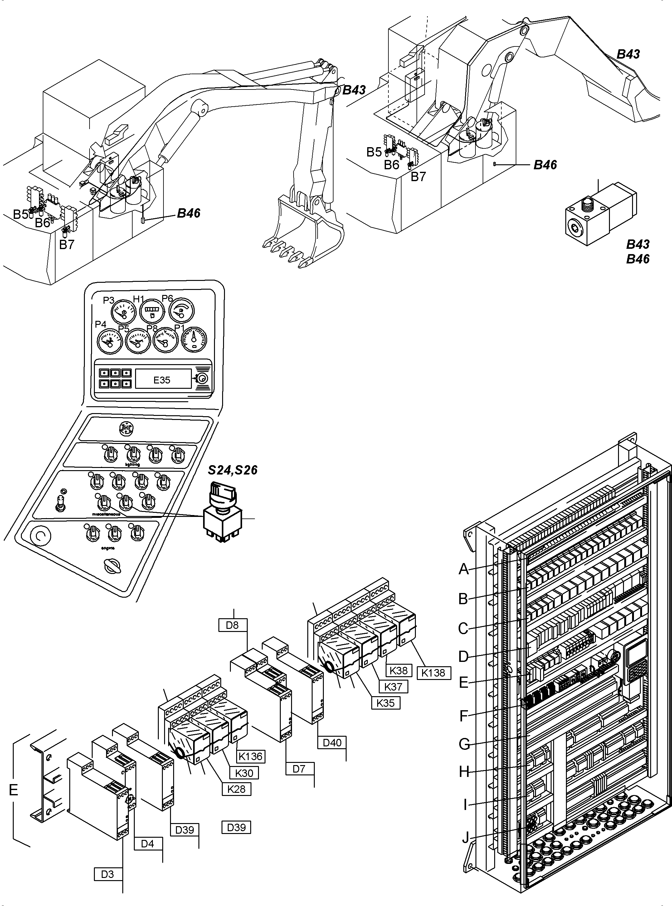 Komatsu parts book diagram for PC3000-6 S/N 46228: ELECTRICAL PARTS LUBRICATION