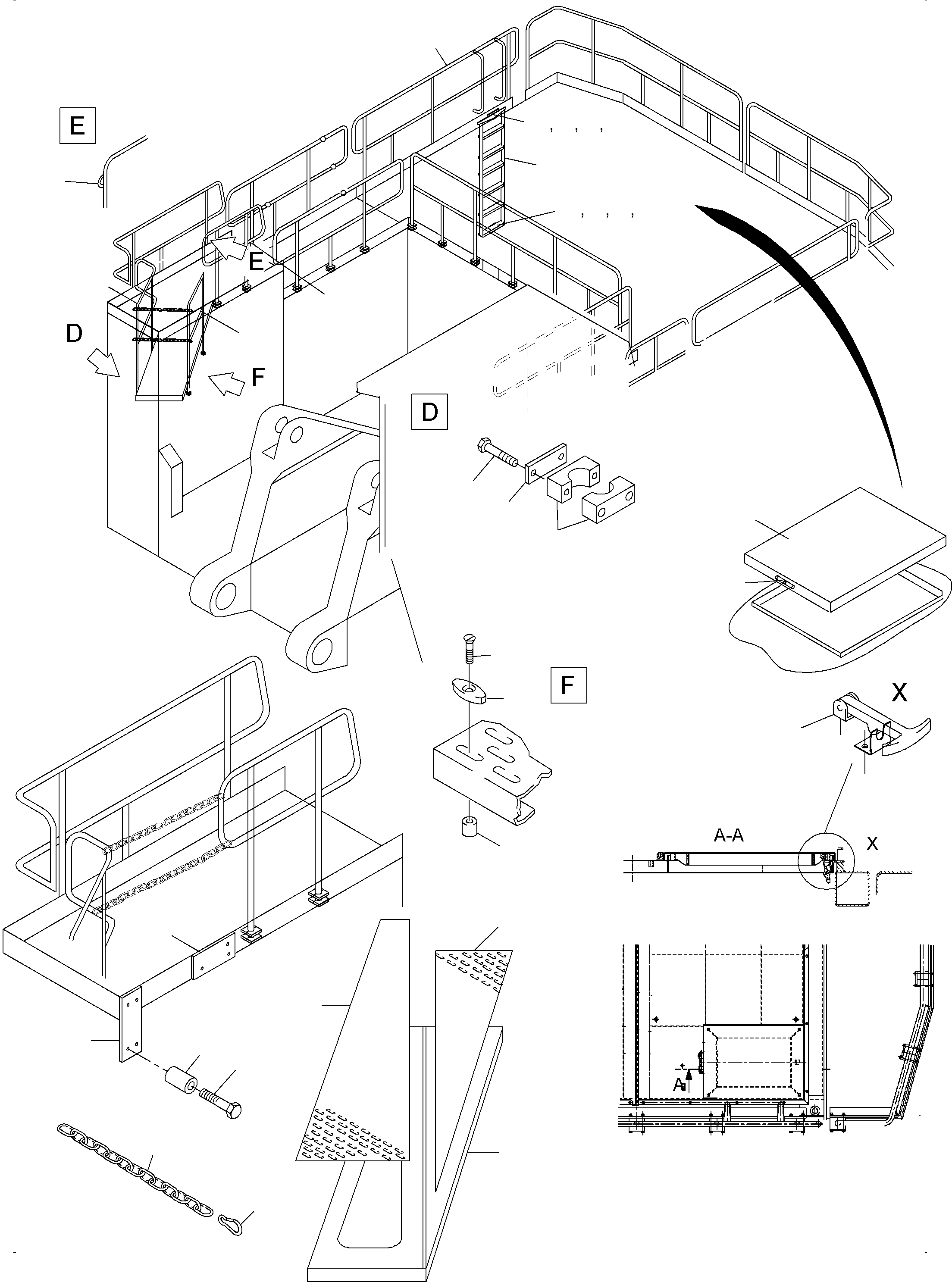 Komatsu parts book diagram for PC3000-6 S/N 46228: LADDERS AND RAILS