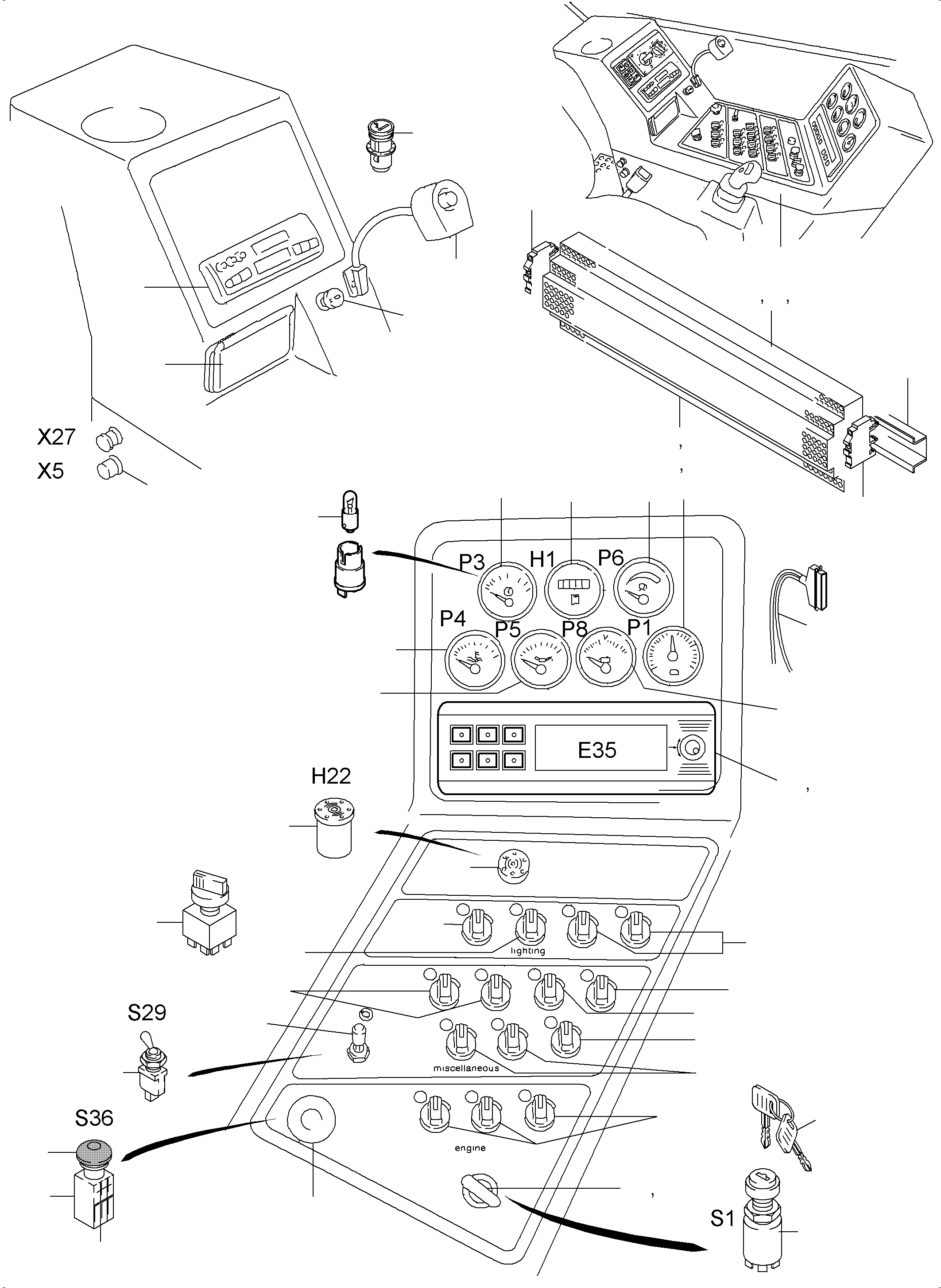 Komatsu parts book diagram for PC3000-6 S/N 46228: OPERATION PANEL  NT/TT