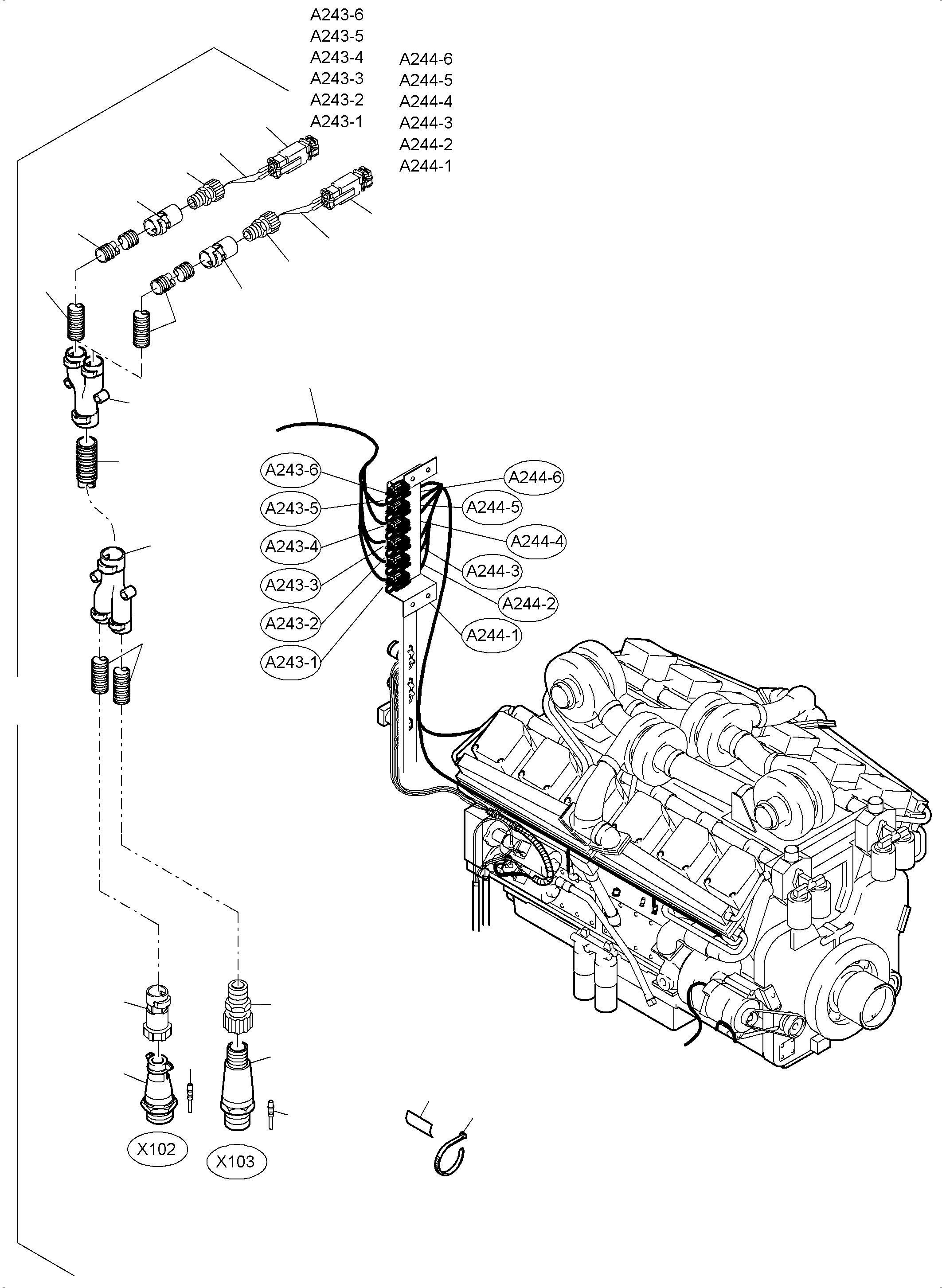 Komatsu parts book diagram for PC3000-6 S/N 46228: CABLES - ENGINE KOMTRAX