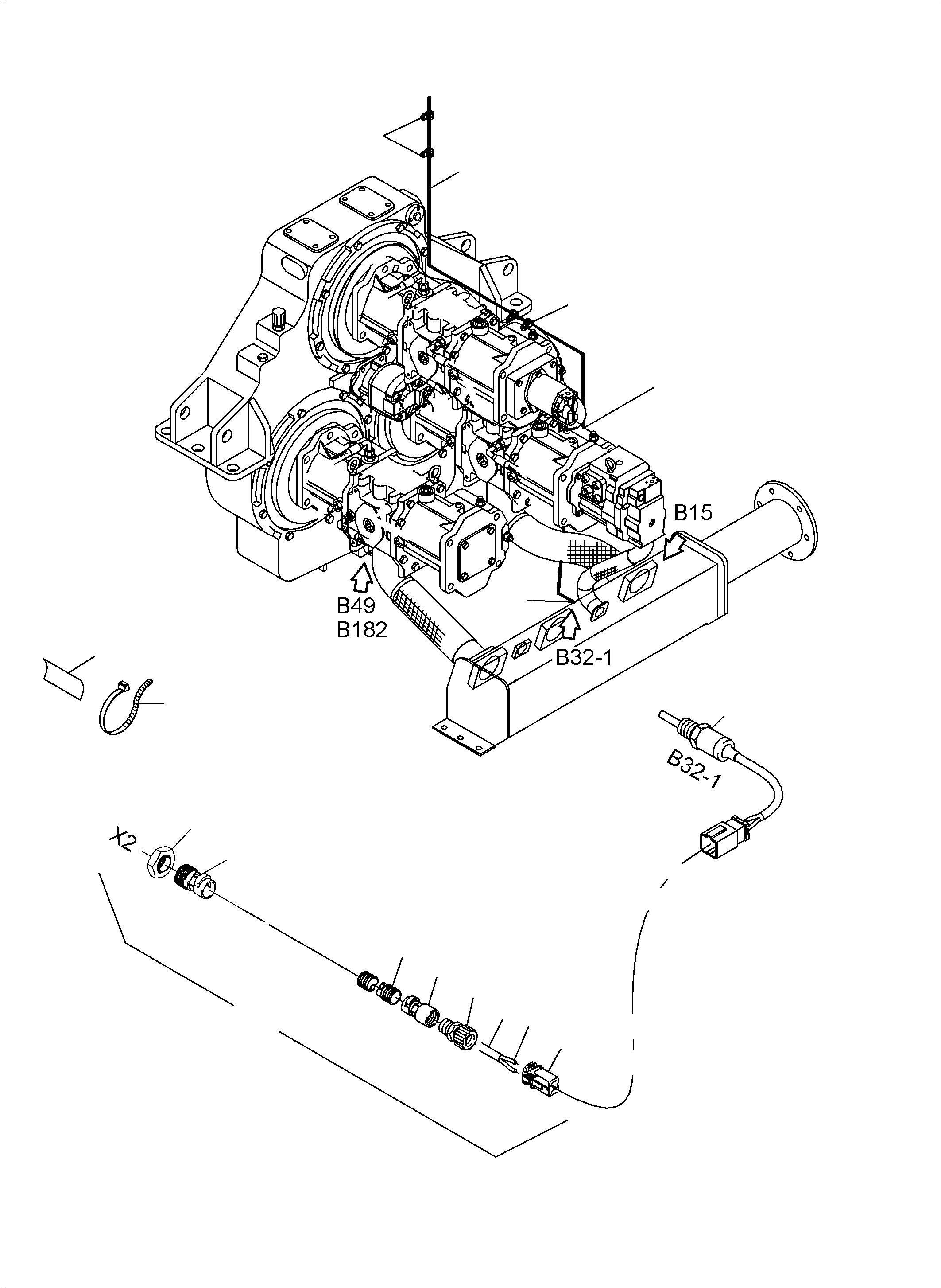 Komatsu parts book diagram for PC3000-6E S/N 46231: CABLES - PUMP DISTRIBUTOR GEAR