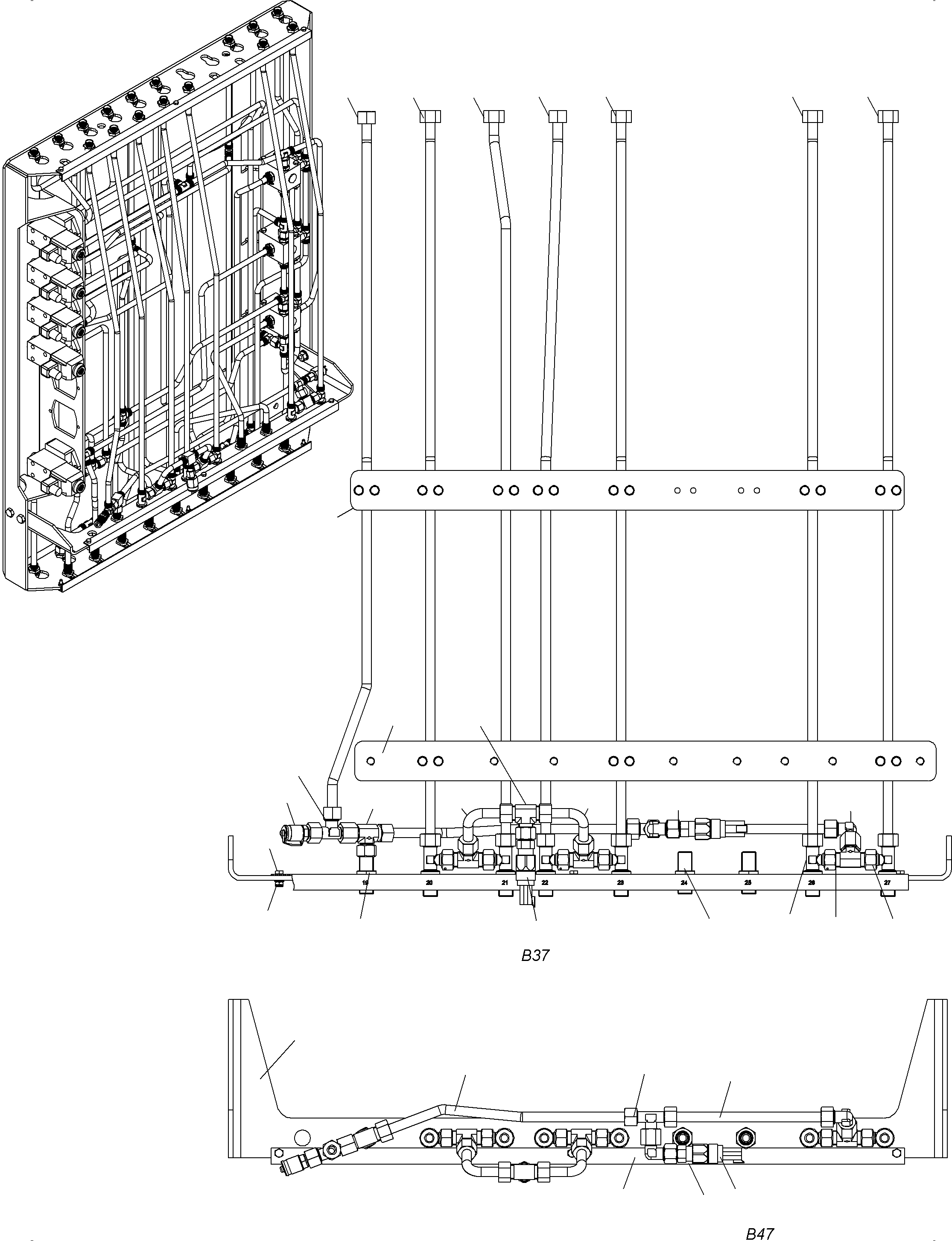 Komatsu parts book diagram for PC3000-6 S/N 46247: PIPES - PILOT CONTROL PLATE (BE)
