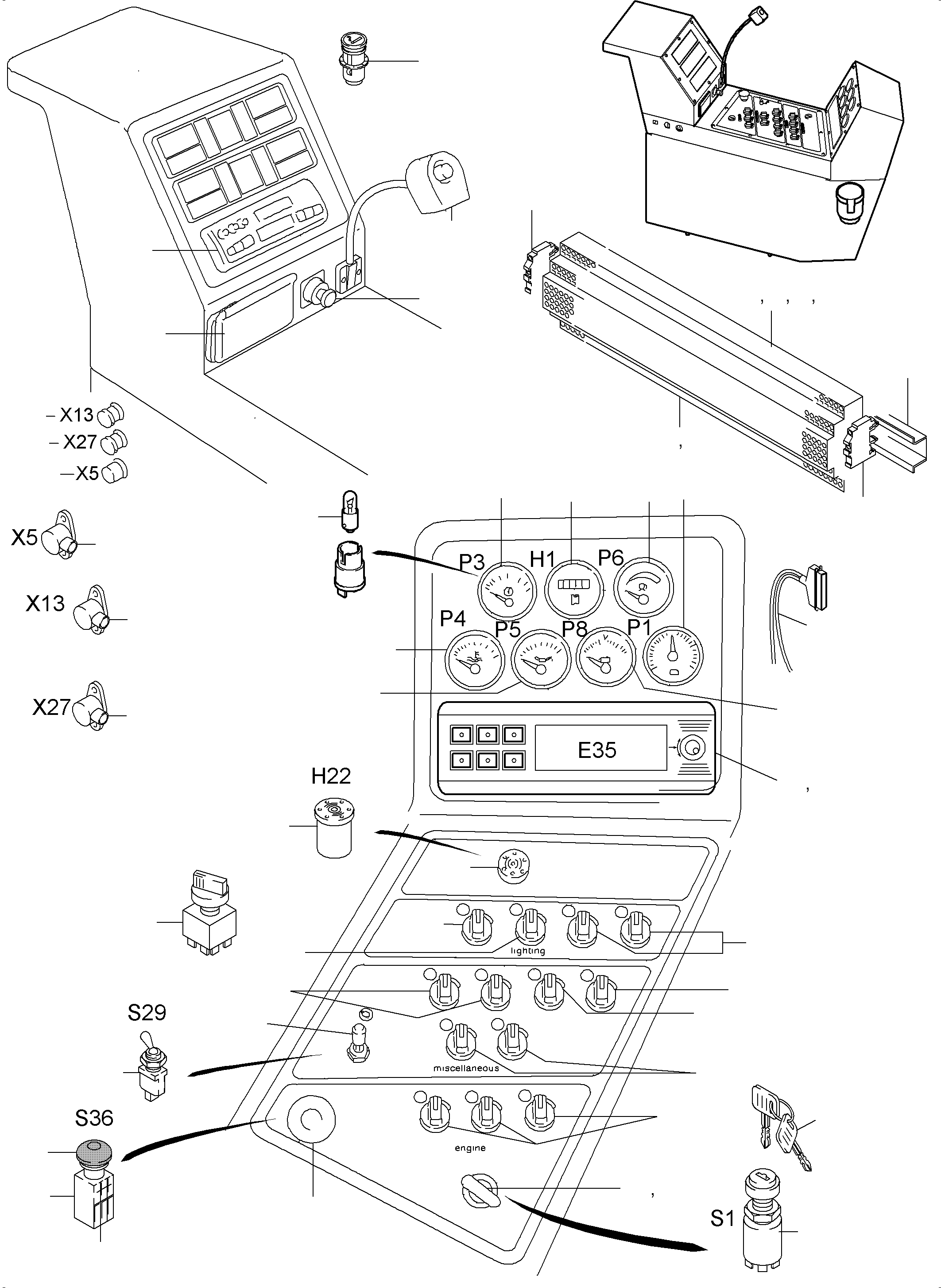 Komatsu parts book diagram for PC3000-6 S/N 46247: OPERATION PANEL  NT