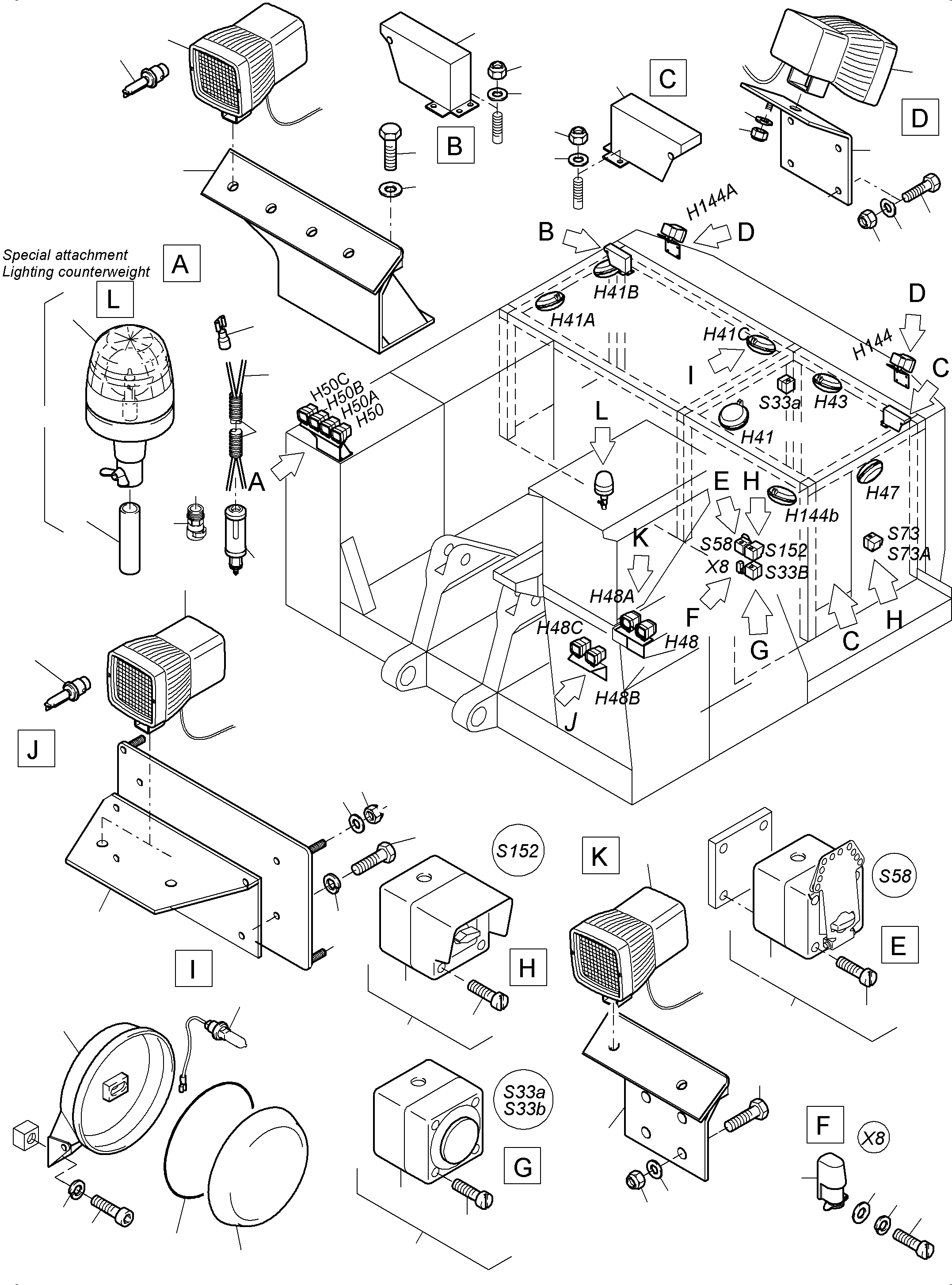 Komatsu parts book diagram for PC3000-6 S/N 46247: LIGHTING EQUIPMENT