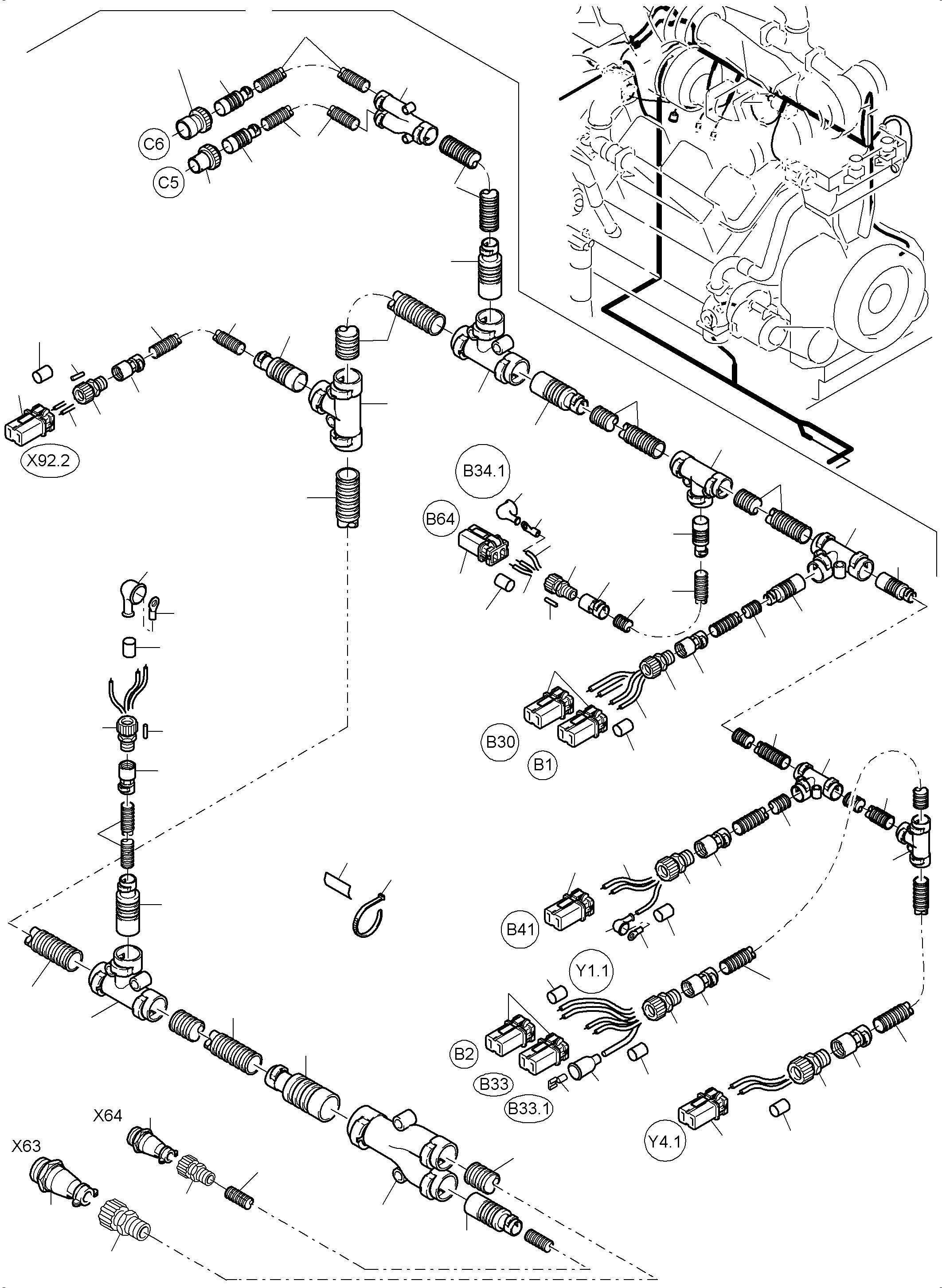 Komatsu parts book diagram for PC3000-6 S/N 46247: CABLES - ENGINE KOMTRAX