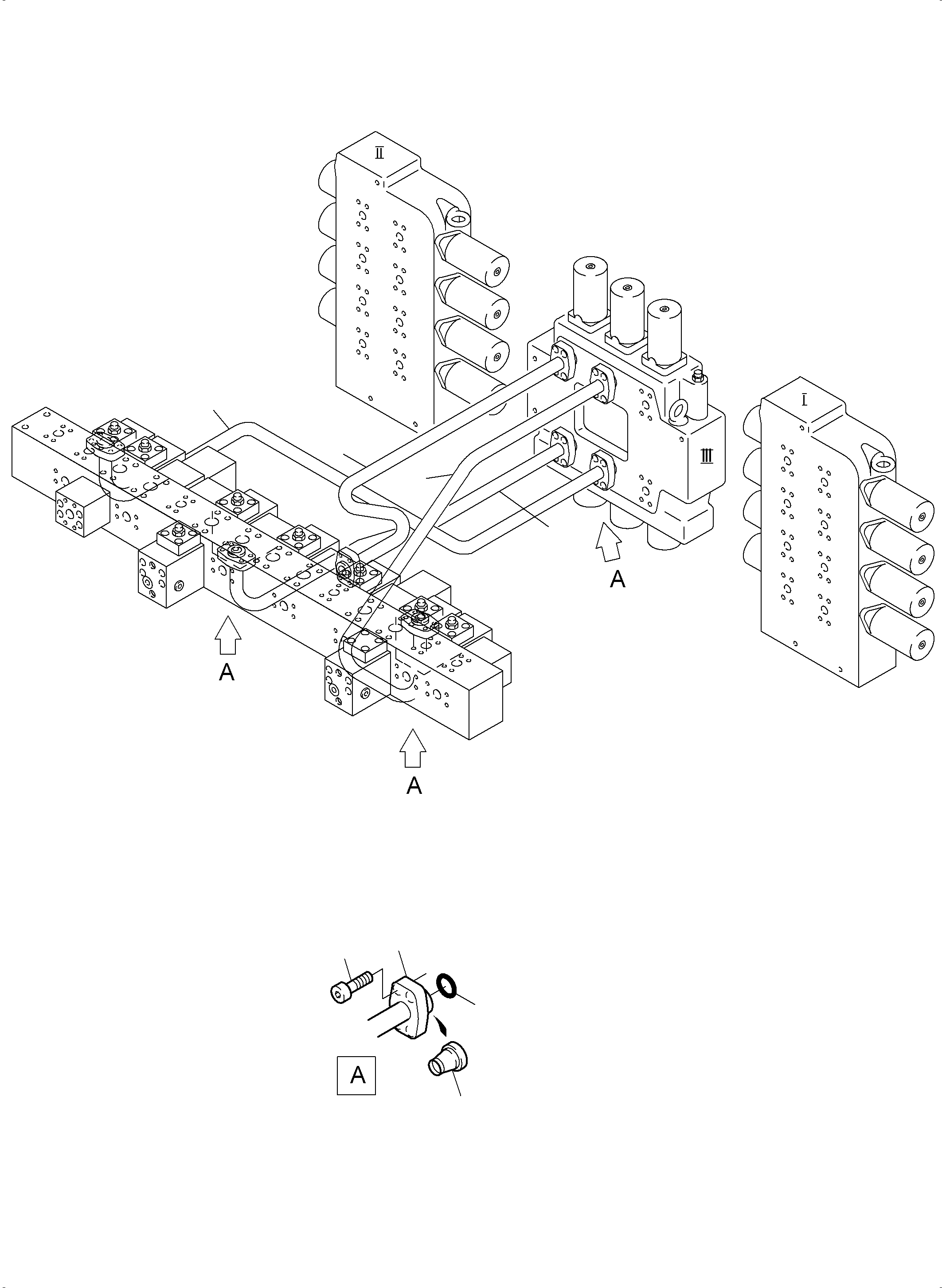 Komatsu parts book diagram for PC3000-6 S/N 46247: PRESSURE LINES - CONTROL BLOCKS - MANIFOLD BHE