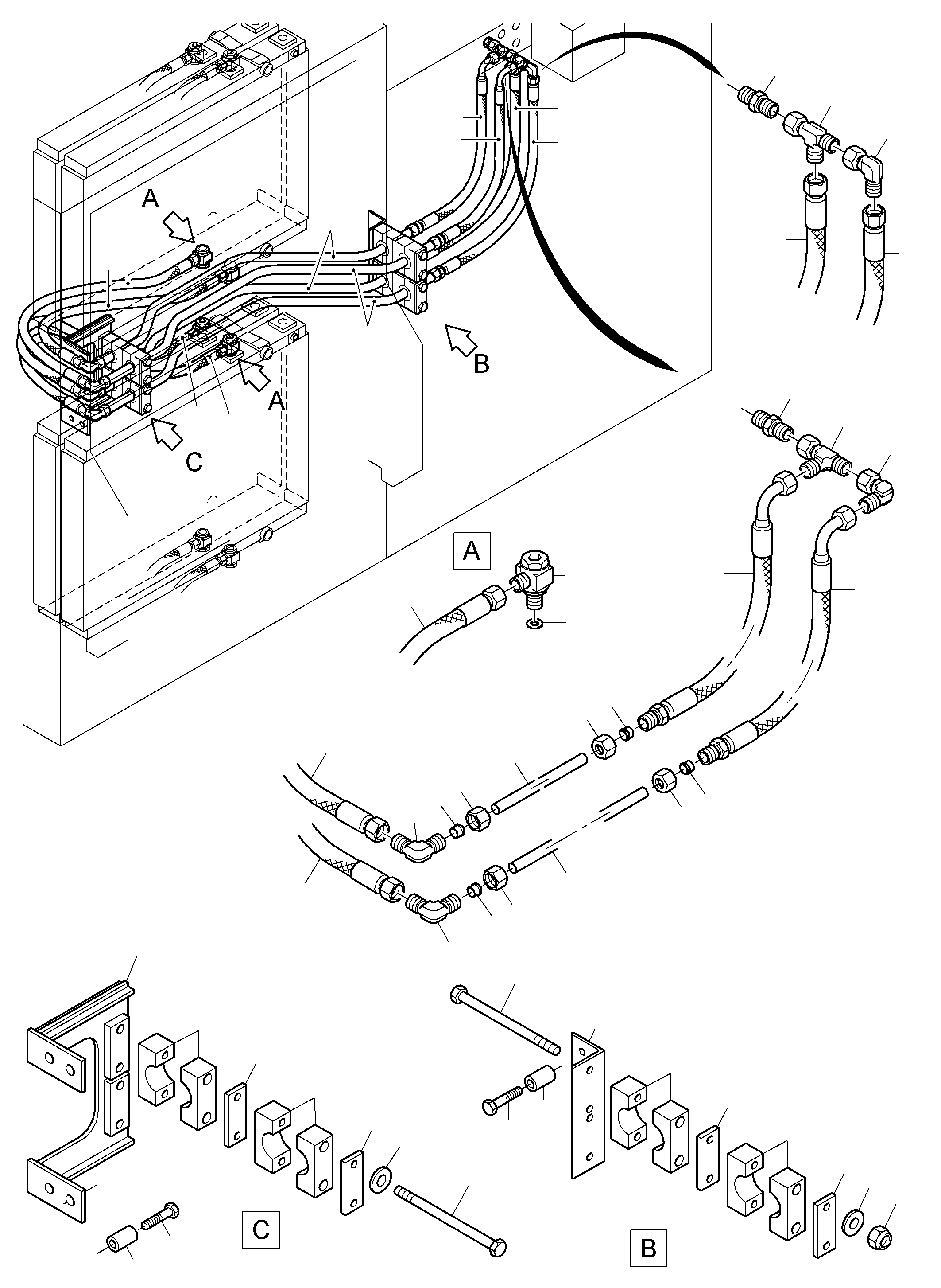 Komatsu parts book diagram for PC3000-6 S/N 46252: OIL COOLER 55 DEG. - HOSES ASSY.