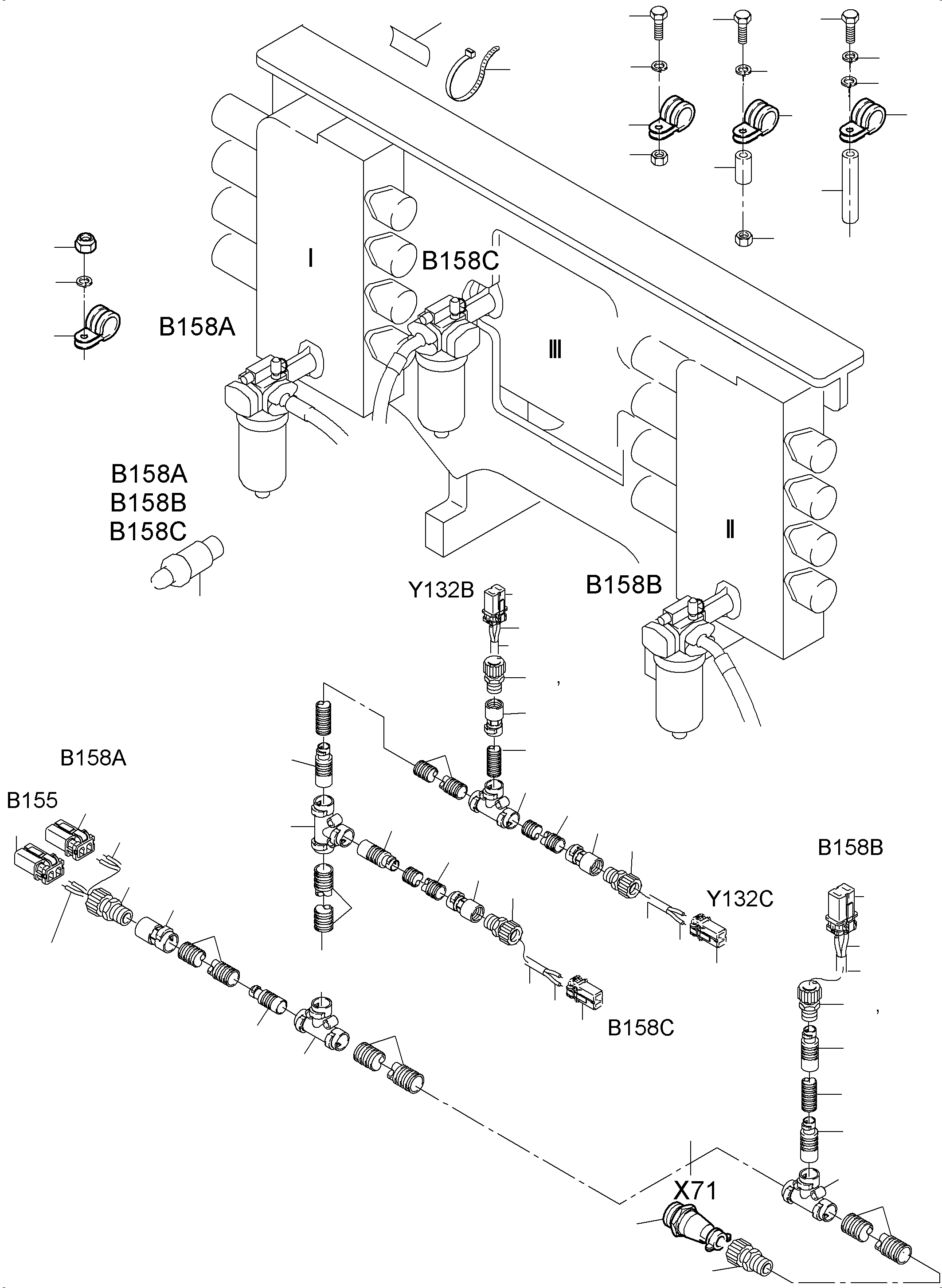 Komatsu parts book diagram for PC3000-6 S/N 46252: CABLES - SUPPORT, CONTROL UNIT - H.P. FILTER