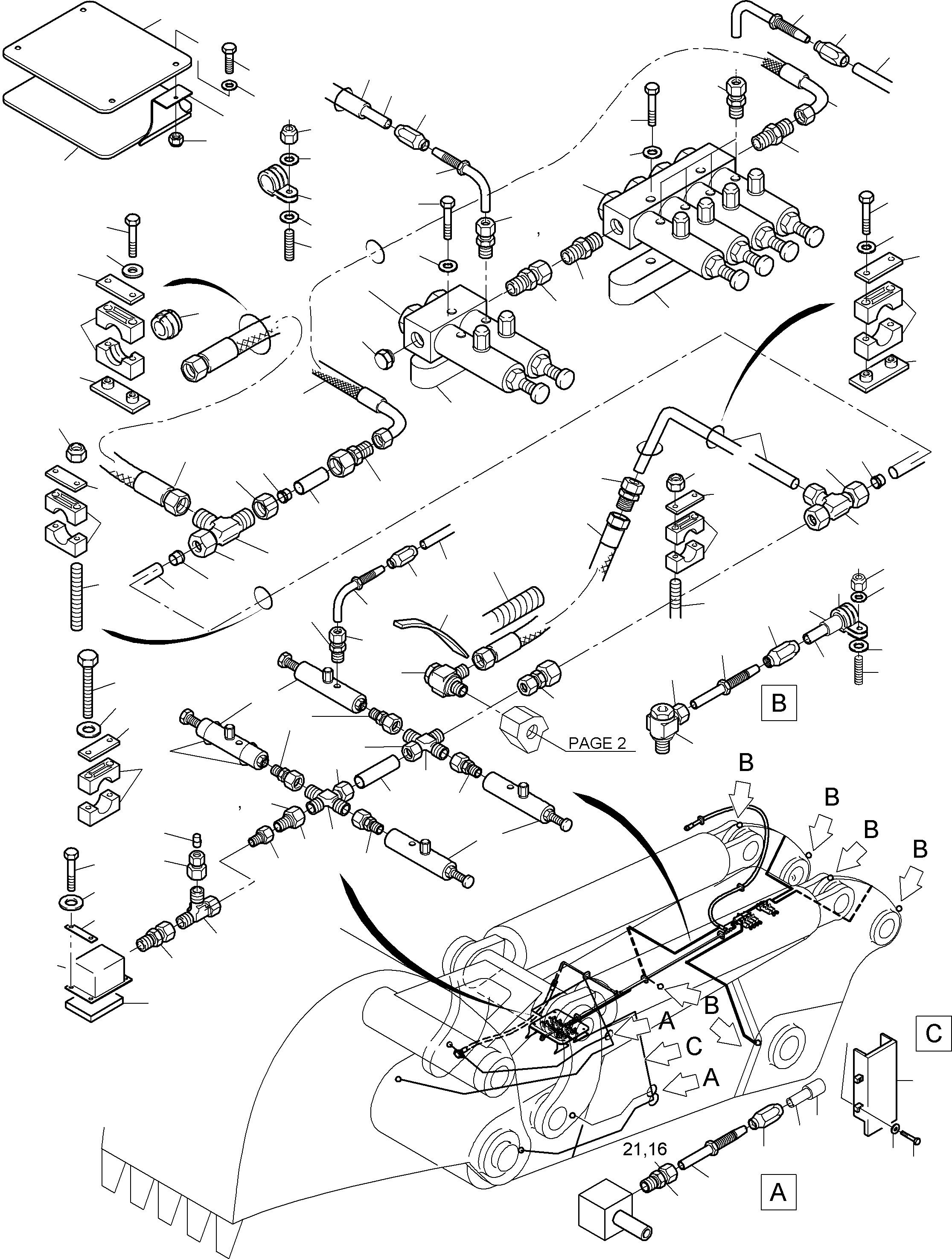 Komatsu parts book diagram for PC3000-6 S/N 46252: CENTRAL LUBRICATION - STICK BH 4.0 M
